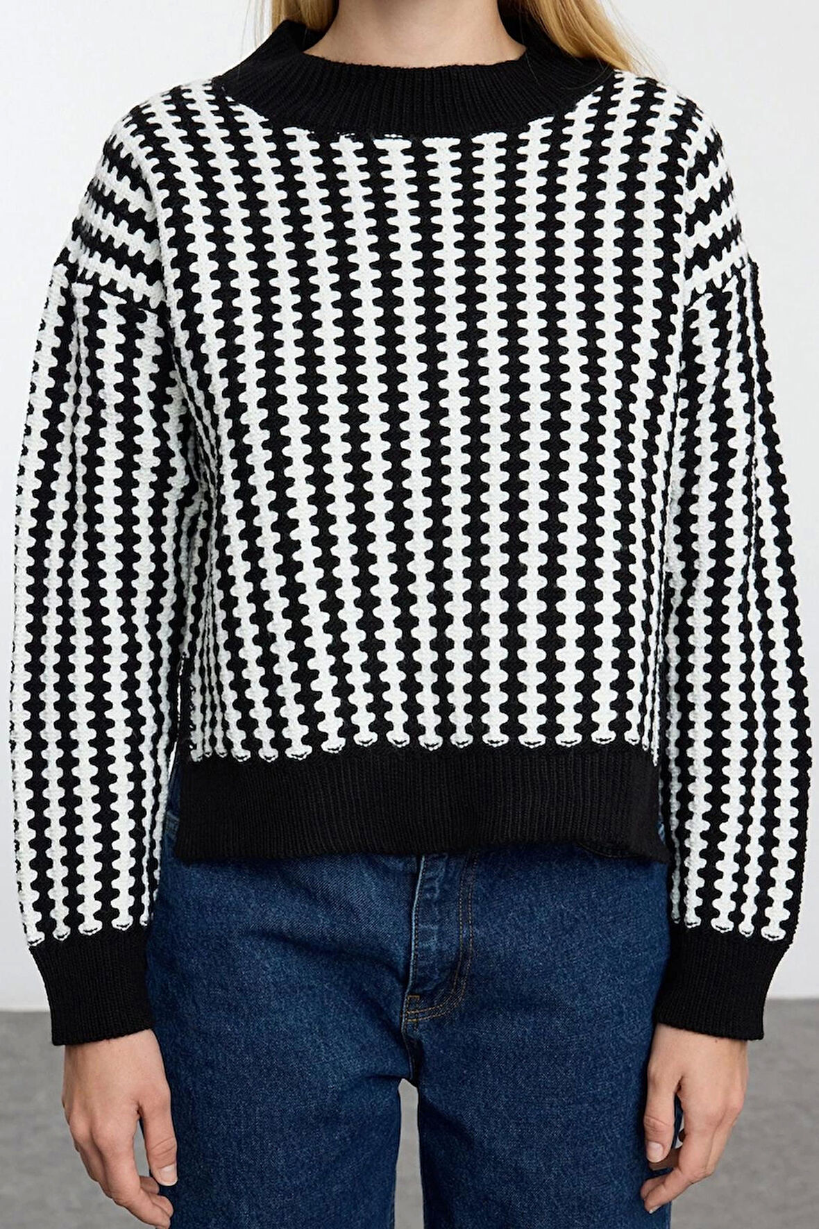 Stil Modern Kadın Regular Standart Kol Bisiklet Yaka Basic Çizgili Triko Kazak