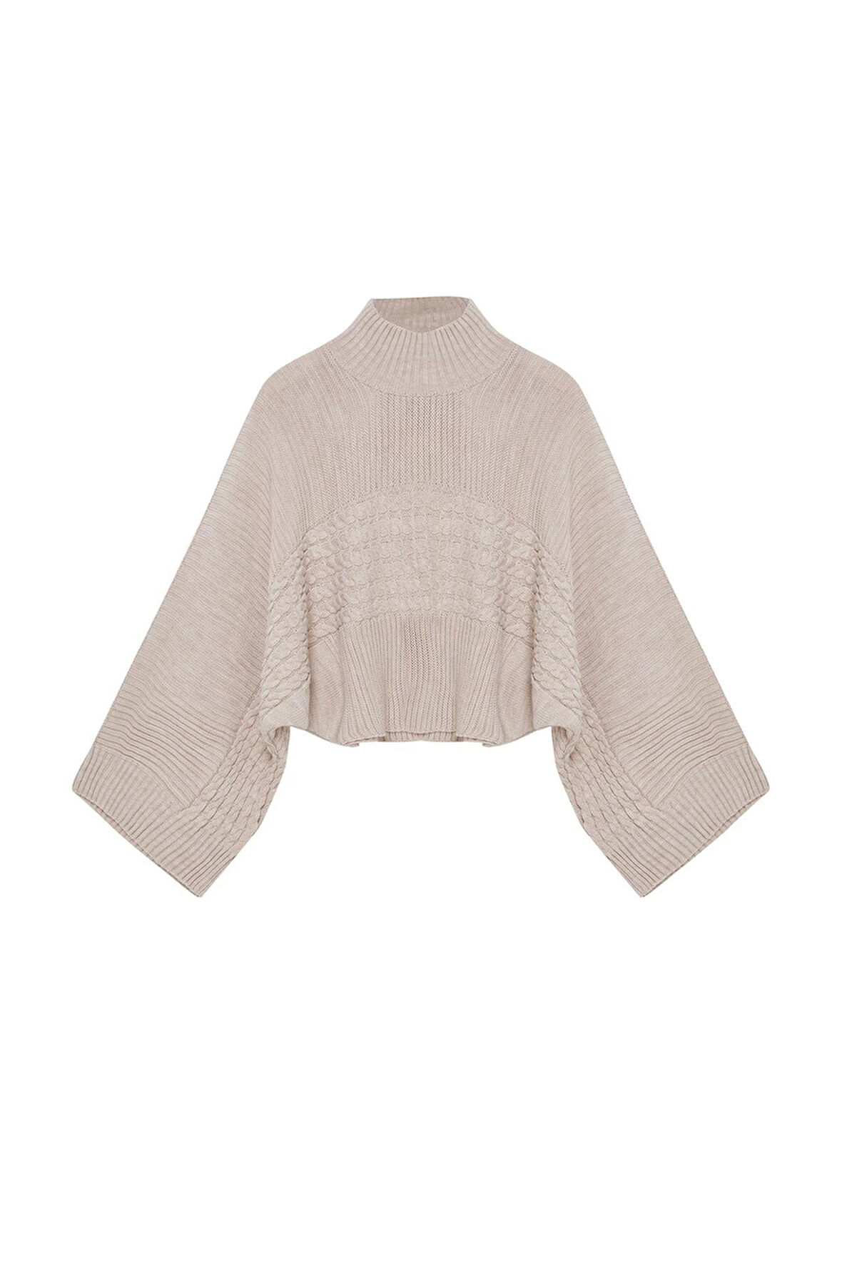 Stil Modern Kadın Regular Standart Kol Dik Yaka Crop Basic Saç Örgü Triko Kazak