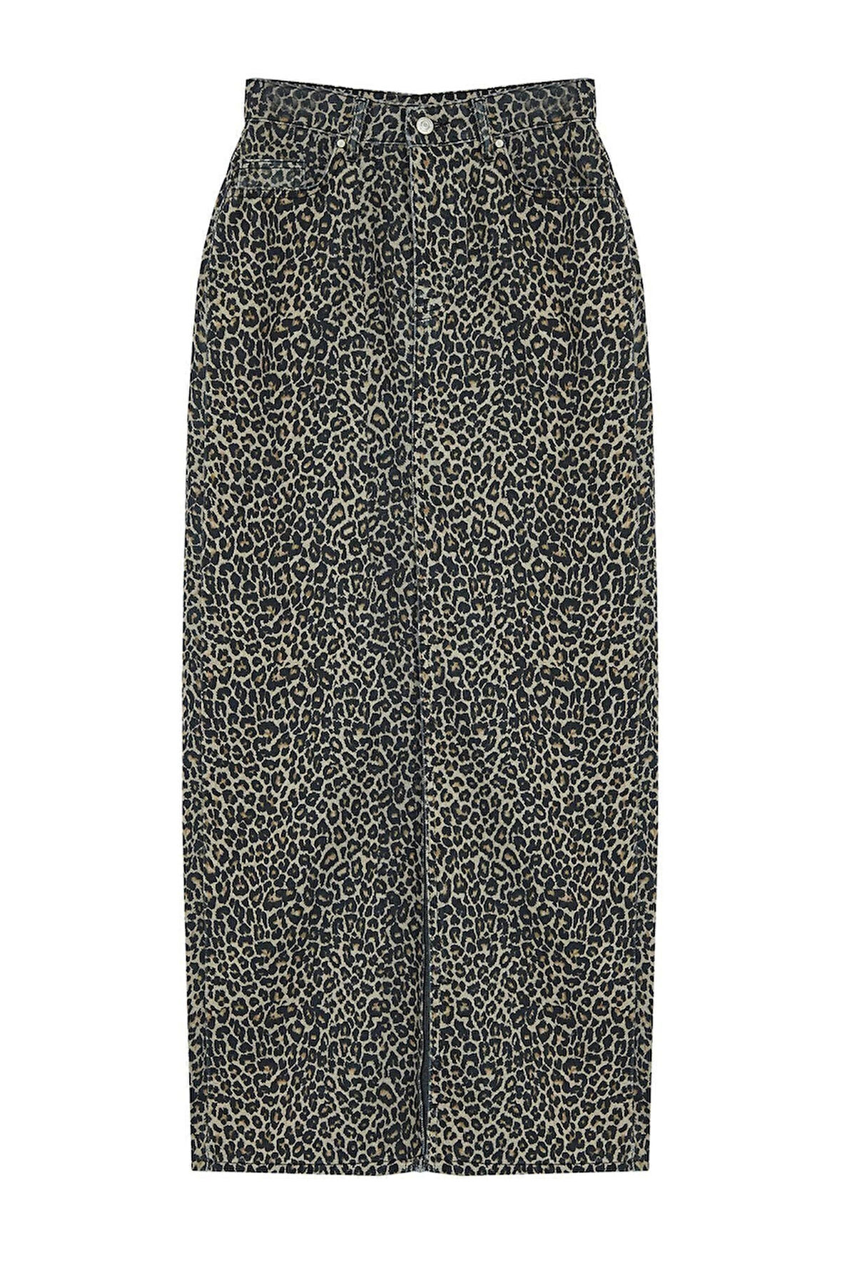Moda Regular Animal Desen Günlük Midi Boy Leopar Desenli Maxi Denim Etek