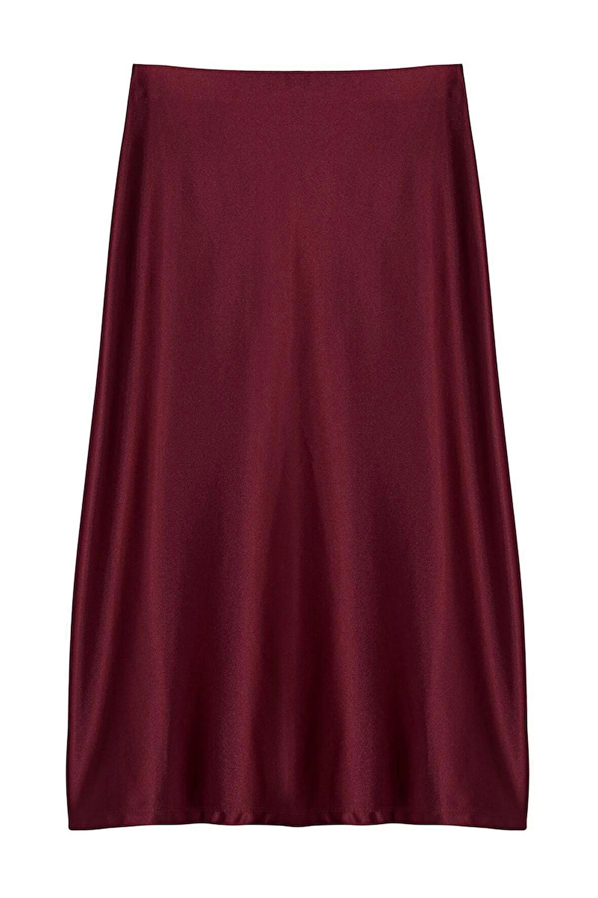 Moda A-line Düz Desen Günlük Midi Boy Premium Saten A Kesim Çan Form Midi Örme Etek