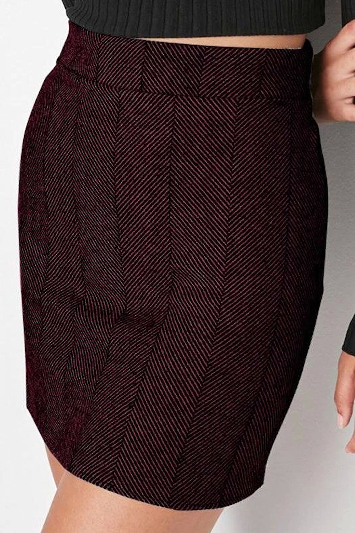 Modern Tarz Astarsız Dokuma Mini Boy A-line Kaşe Kumaş Mini Boy Dokuma Etek