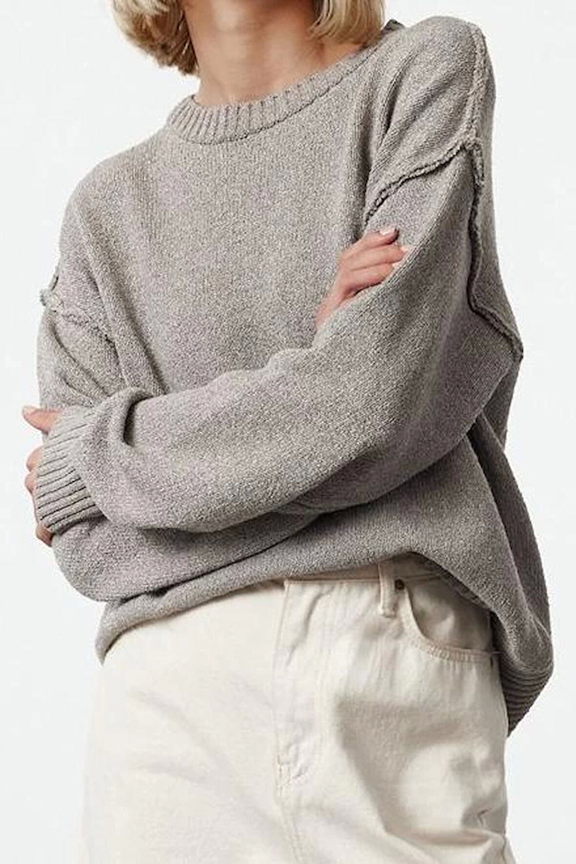 Stil Modern Kadın Regular Standart Kol Bisiklet Yaka Geniş Kalıp Basic Triko Kazak