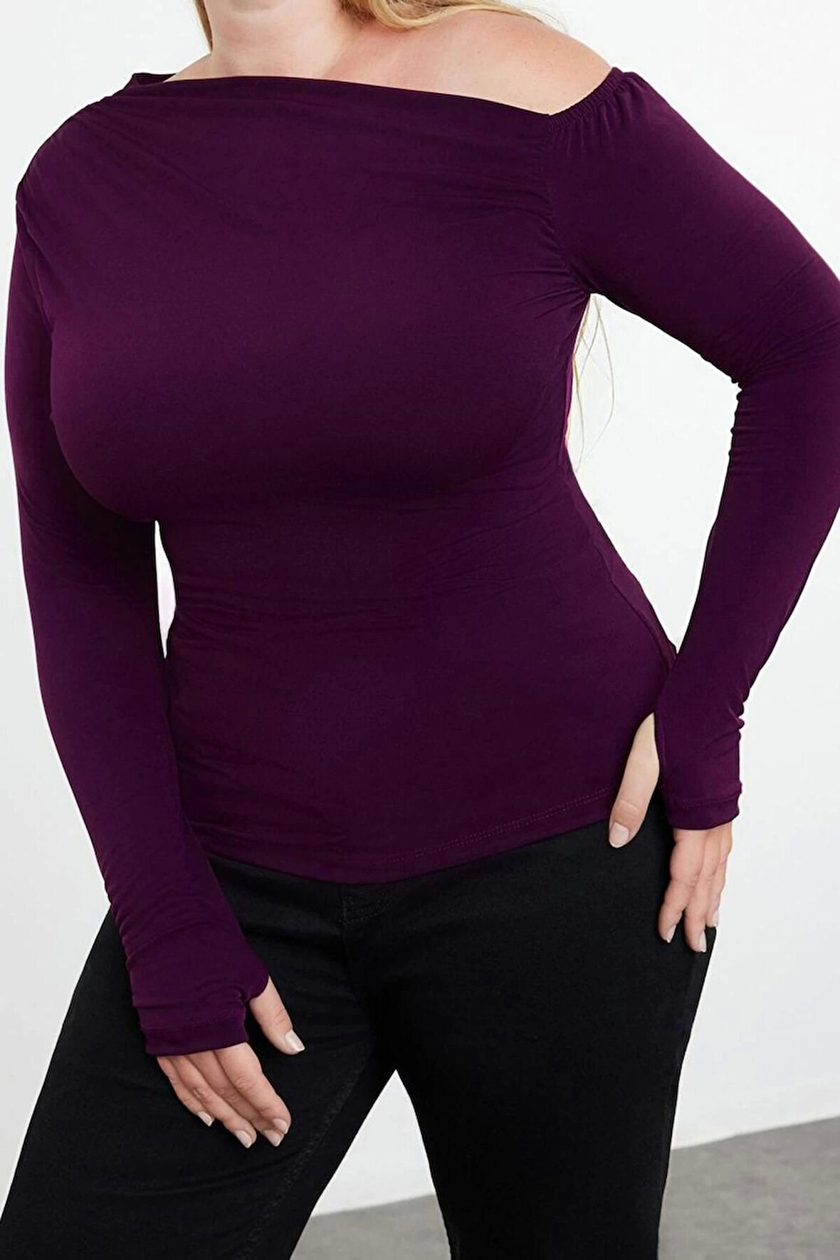 Stil Kadın Sandy Bluz Regular Örme Fitted Kalıp Büyük Beden