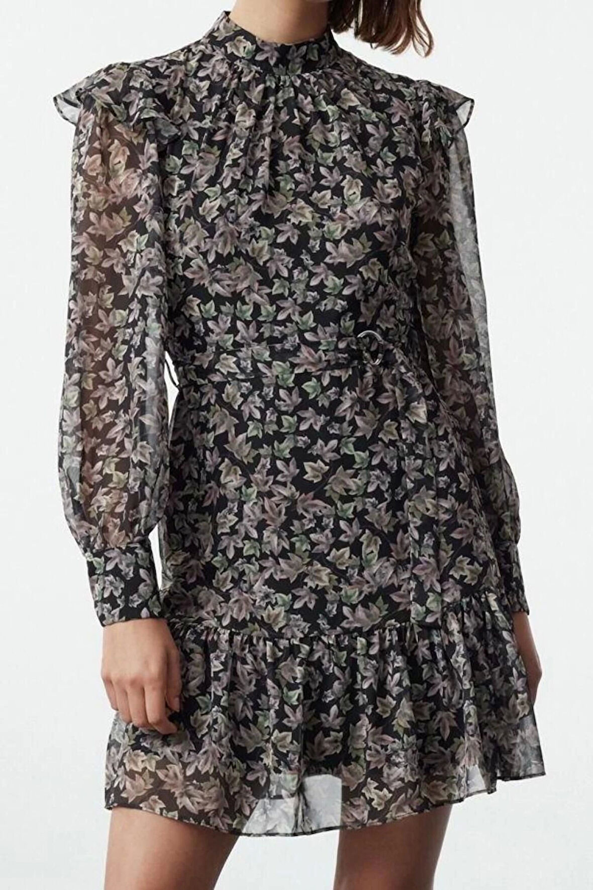 Moda Stil Regular Dik Yaka Mini Boy Geometrik Dokuma Kışlık Elbise