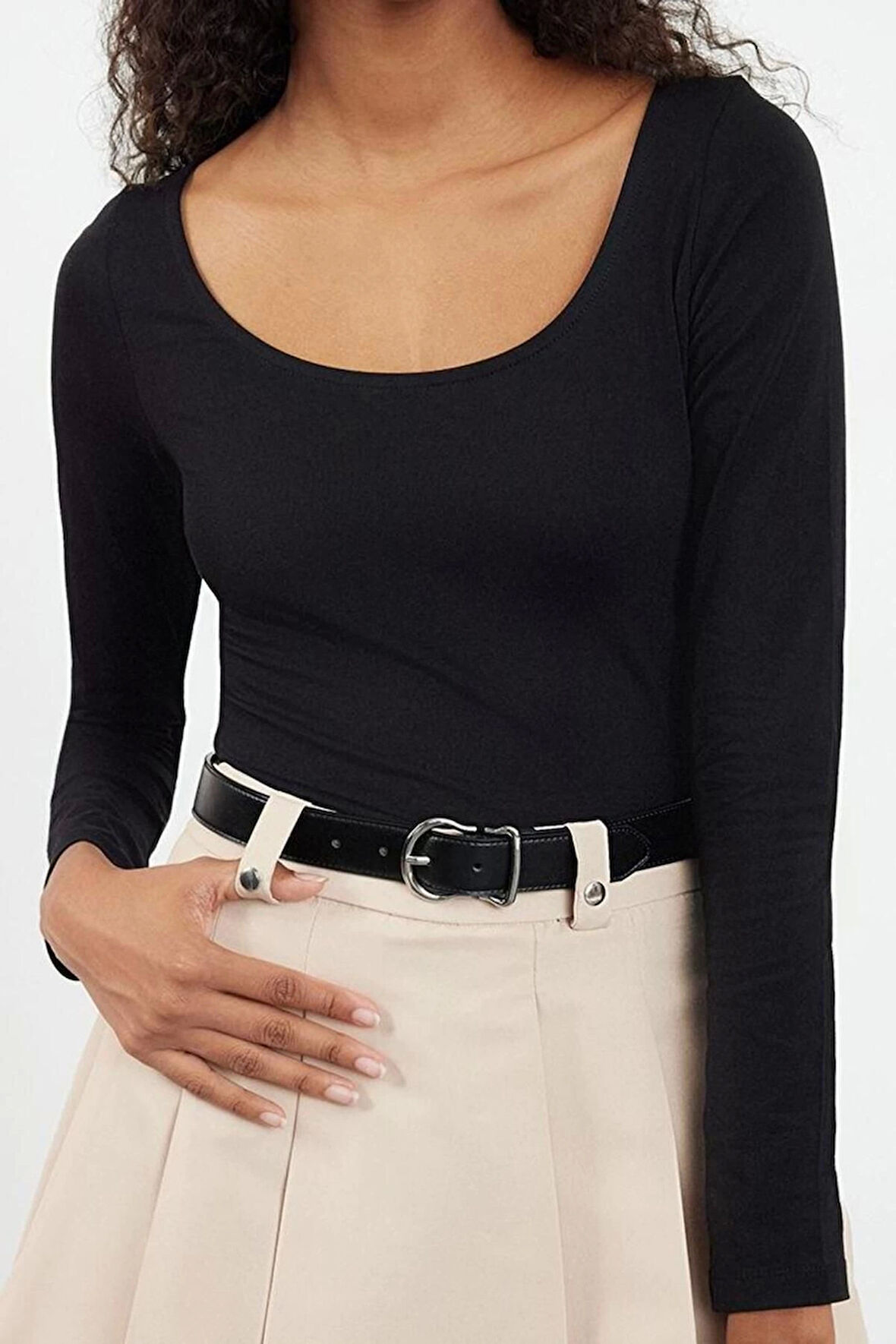 Stil Kadın Fitted Vücuda Oturan Bluz Regular Örme Slim Kalıp