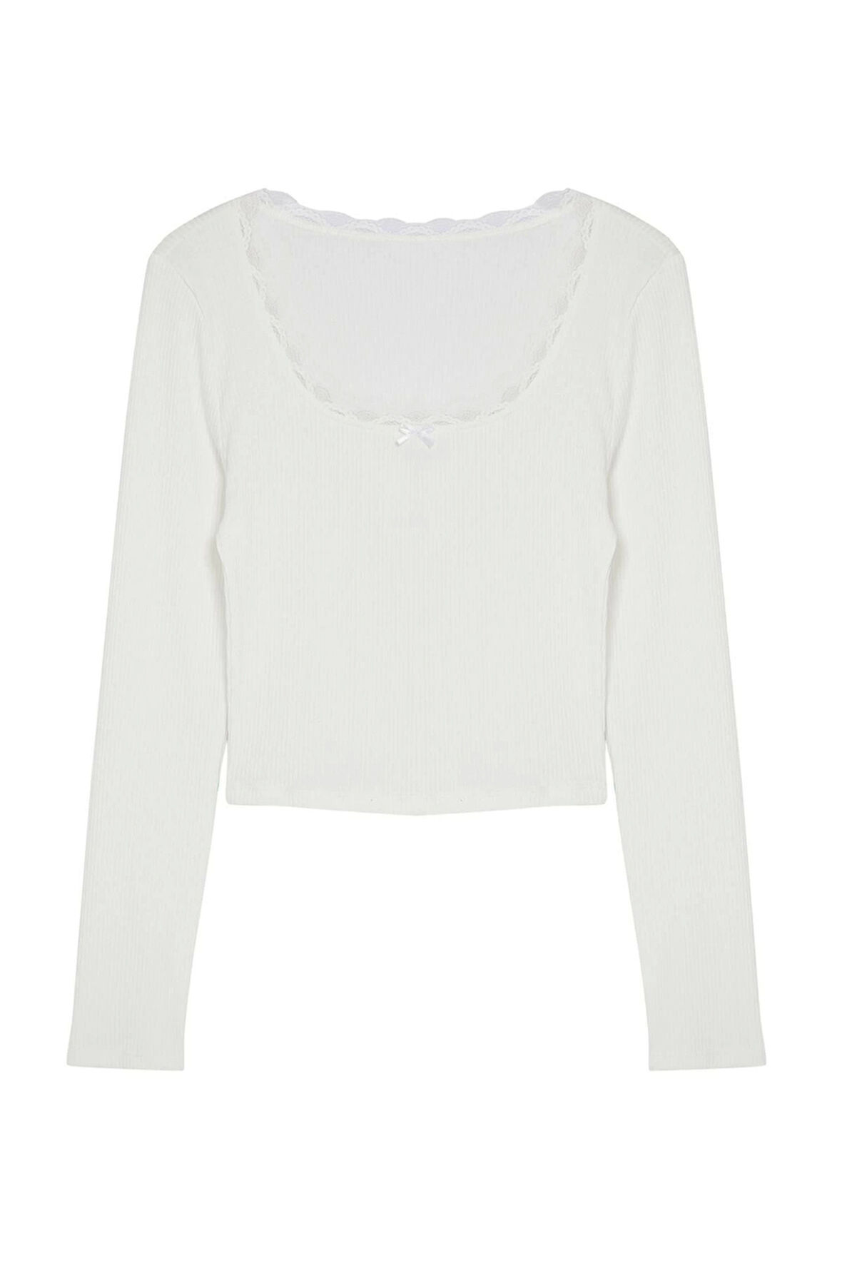 Moda Havuz Yaka Örme Slim Düz Desen Casual Günlük Crop Uzun Kol Bluz