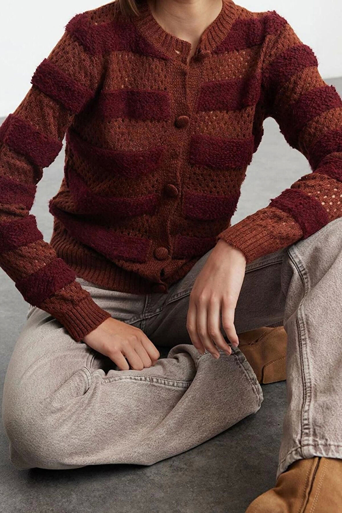 Kadın Modern Tarz Slim Bisiklet Yaka Regular Triko Hırka