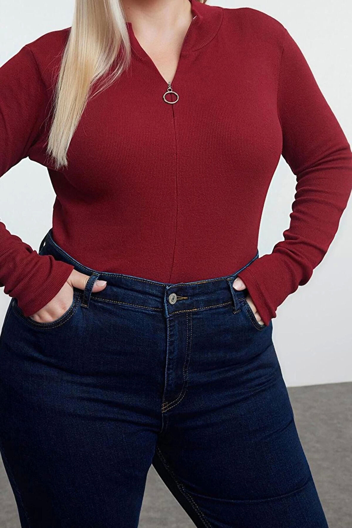 Stil Kadın Kaşkorse Bluz Regular Örme Fitted Kalıp Büyük Beden