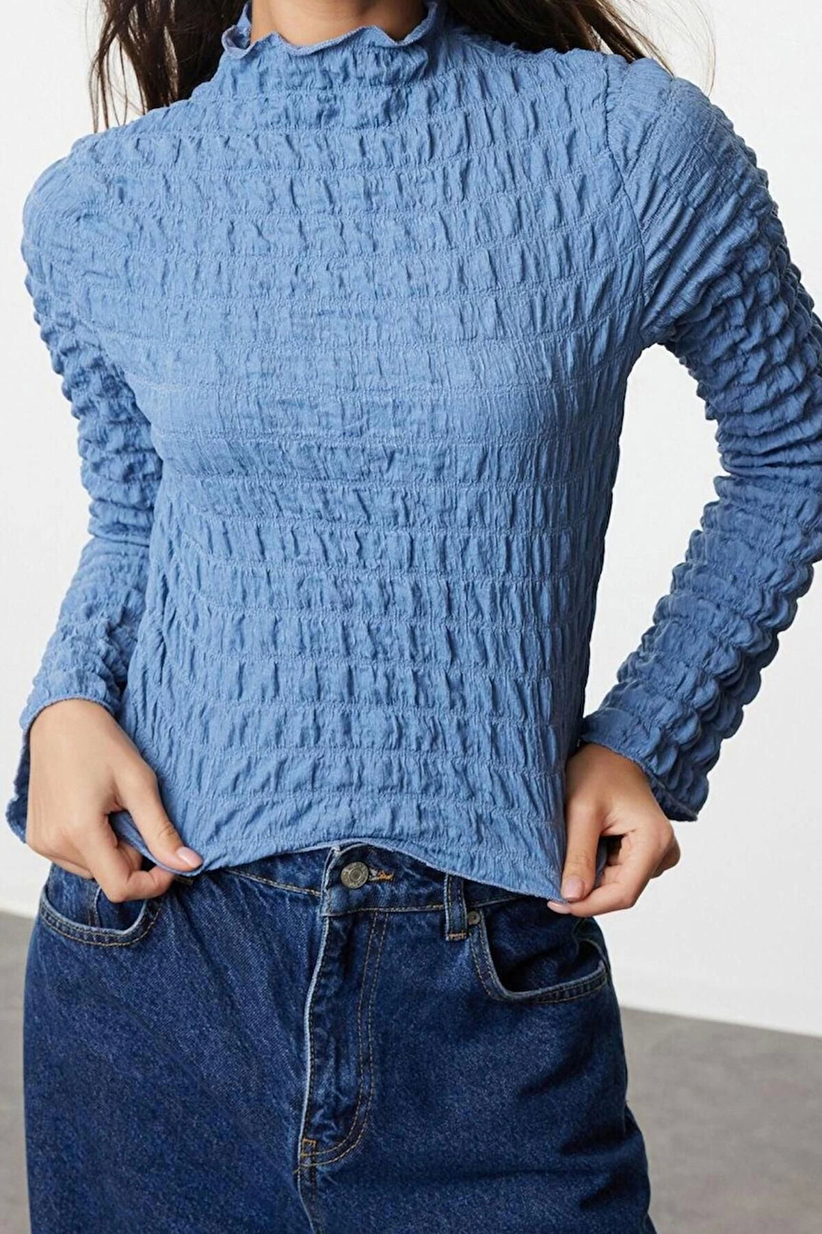 Stil Kadın Dokulu Fitted Vücuda Oturan Esnek Regular Örme Slim Kalıp