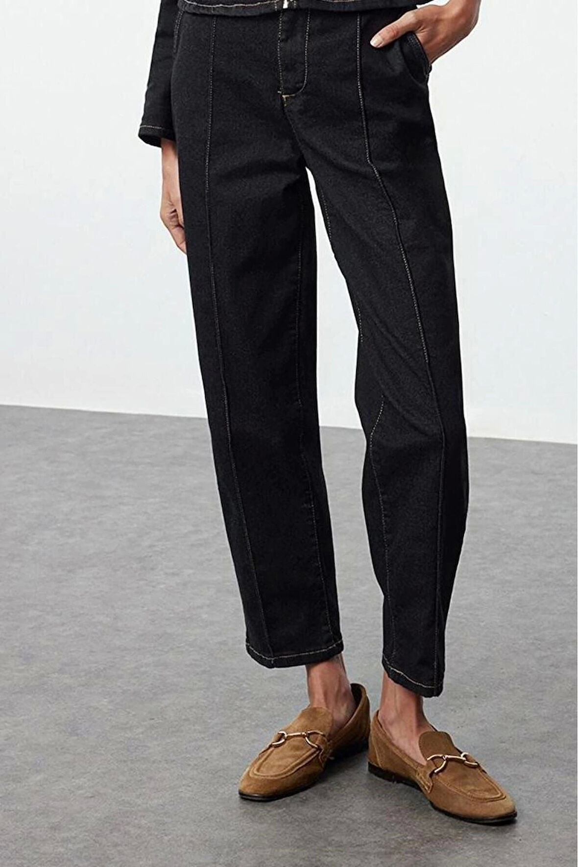 Stil Kadın Moda Denim Kot Pantolon Regular Boru Paça Nervürlü Yüksek Bel Havuç Jeans