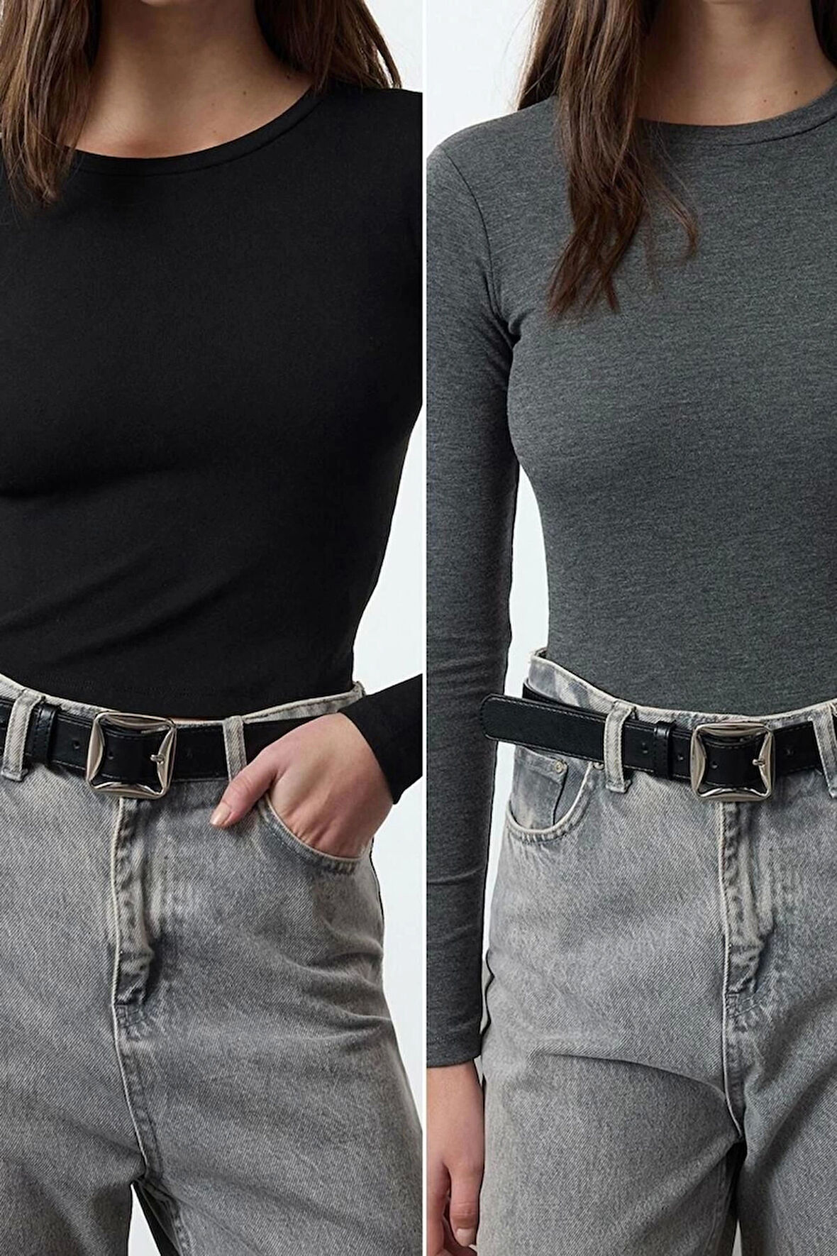 Stil Kadın -Ekru İkili Paket Kısa Fitted Vücuda Oturan Bluz Crop Örme Slim Kalıp