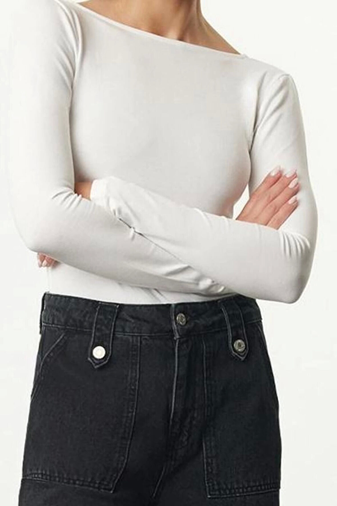 Stil Kadın Pamuklu Sırt Dekolteli Fitted Vücuda Oturan Esnek Bluz Regular Örme Slim Kalıp