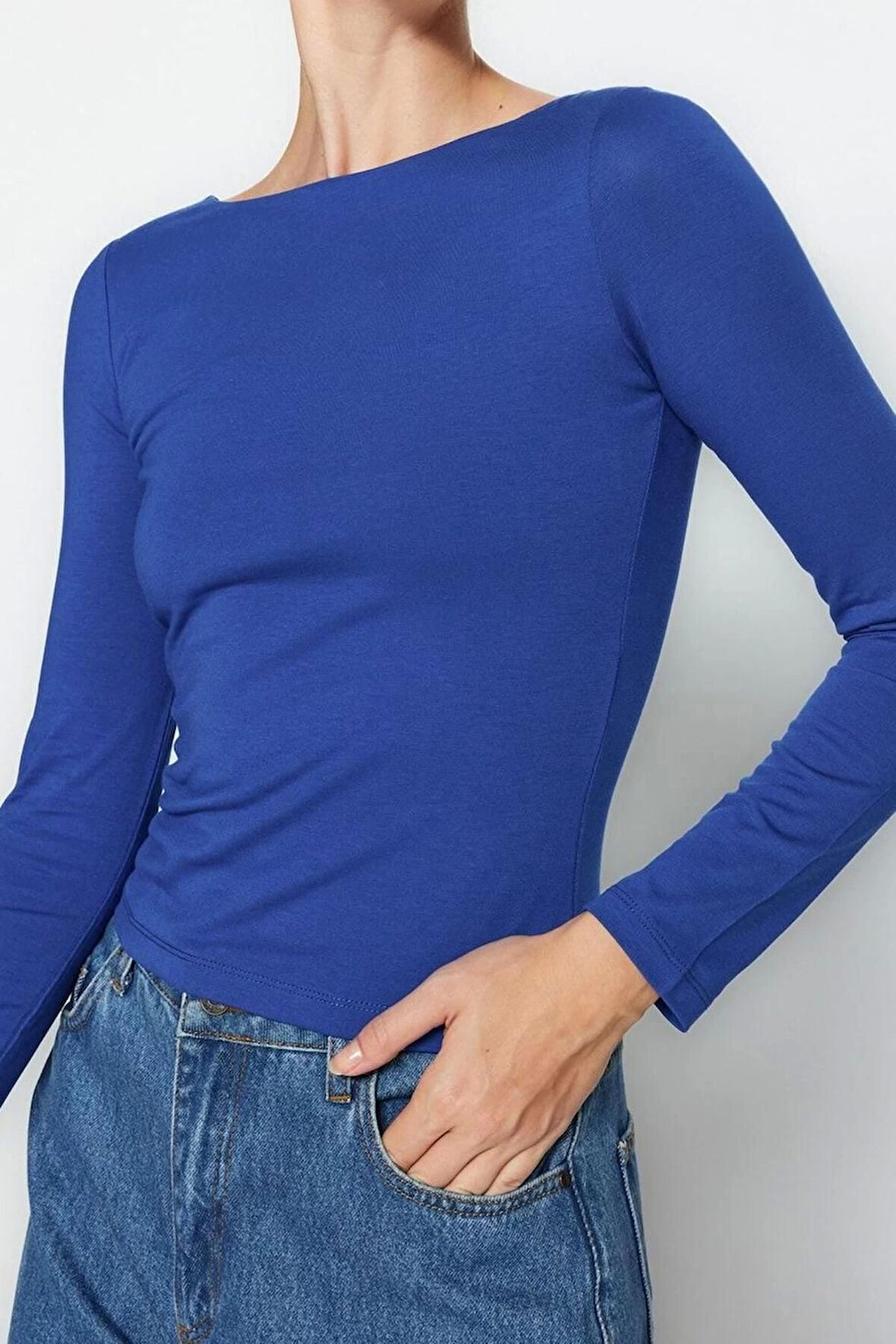 Stil Kadın Pamuklu Fitted Vücuda Oturan Esnek Bluz Crop Örme Slim Kalıp