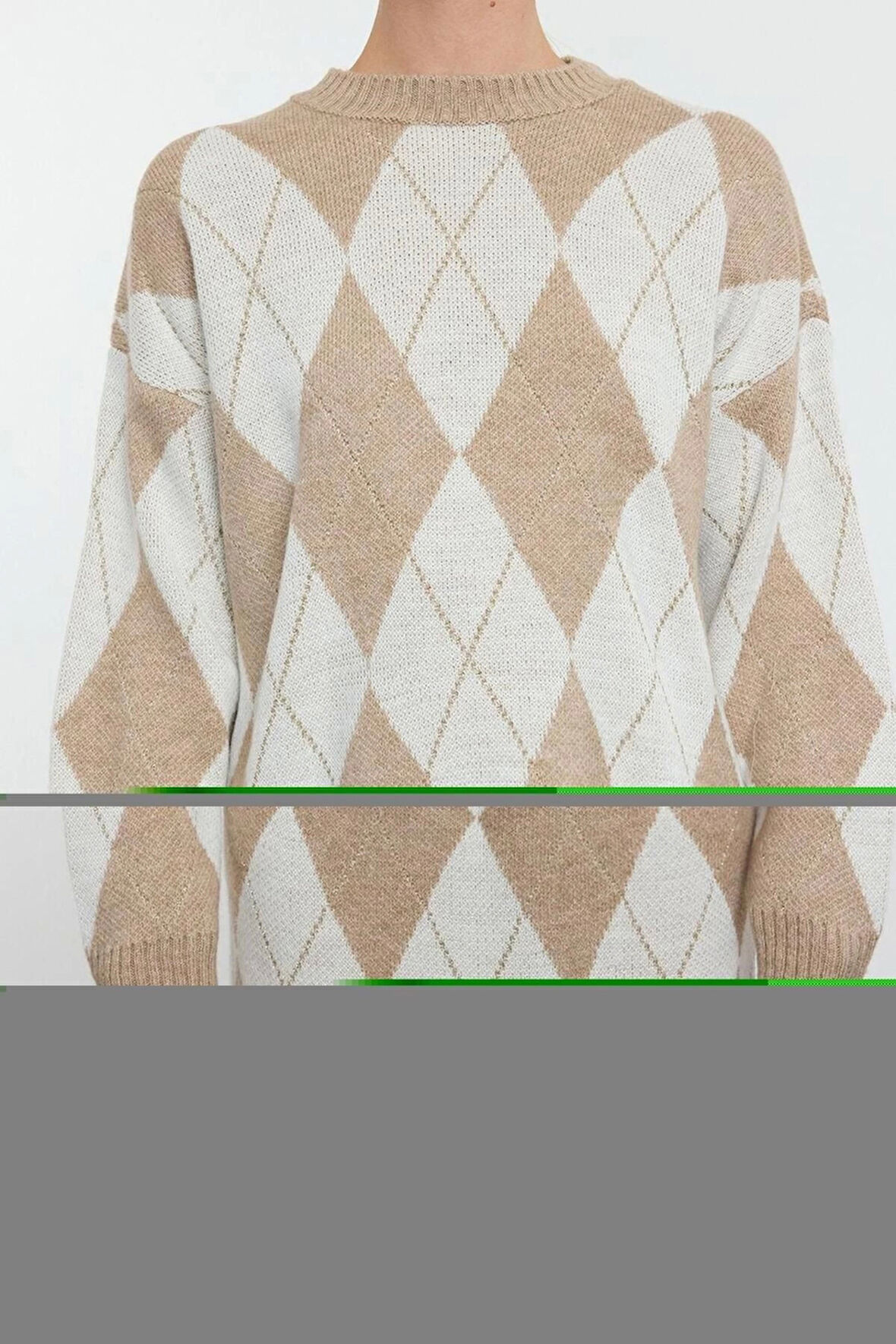 Tarz Kadın Modern Moda Normal Bel Boru Paça Dik Yaka Fitted Jakar Baklava Triko Alt-Üst Takım