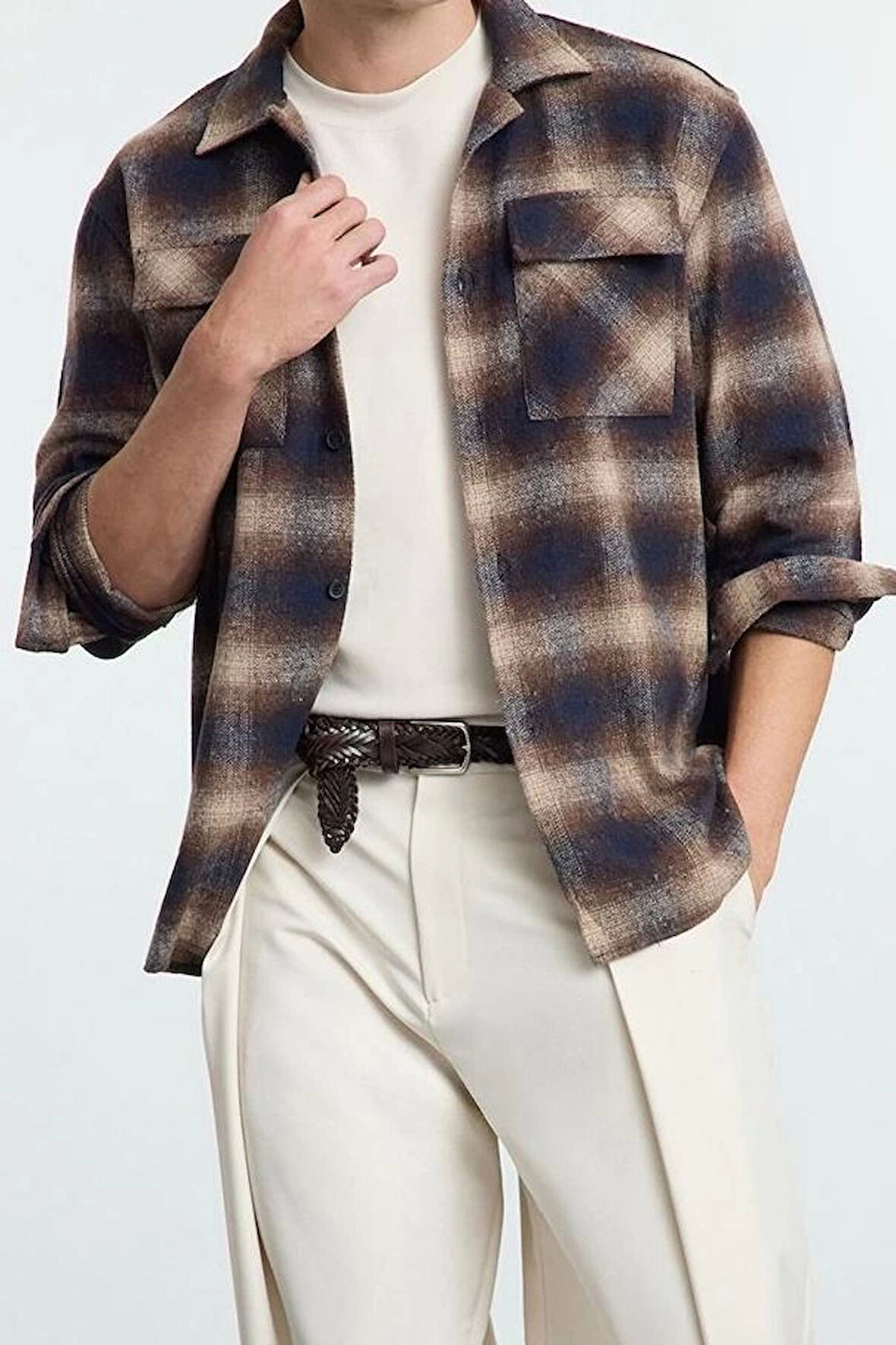 Şık Ekose Kareli Desen Gömlek Yaka Regular Fit Kışlık Kareli Ekose Oduncu Ceket Gömlek