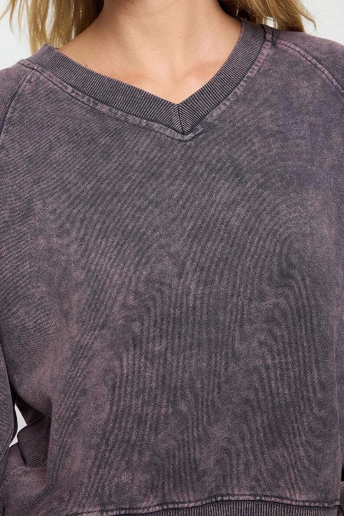 Stil Kadın Yıkamalı Normal Kalıp Bluz Regular Örme Regular Kalıp Reglan Kol