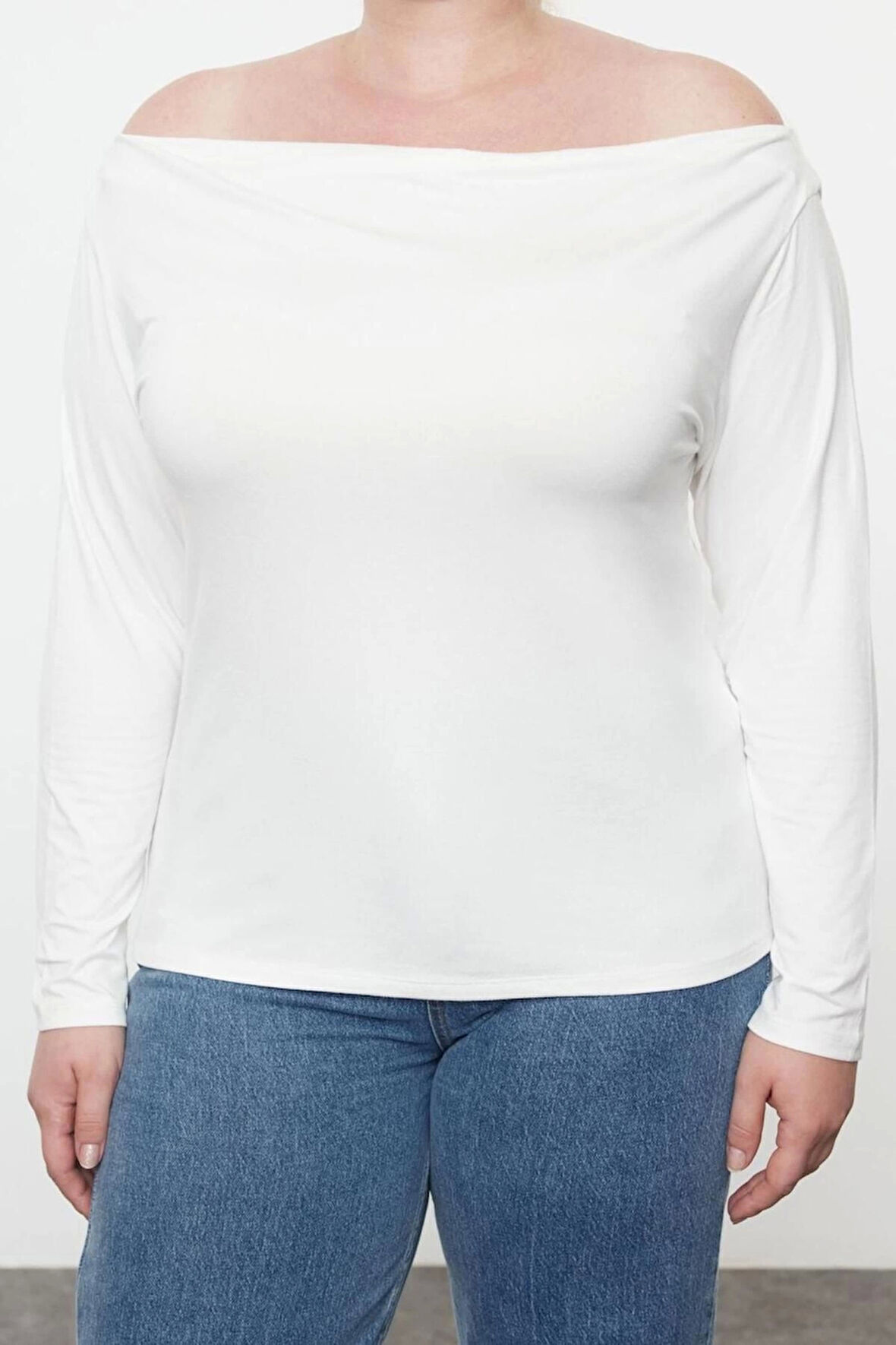 Stil Kadın Bluz Regular Örme Fitted Kalıp Büyük Beden Düşük Kol