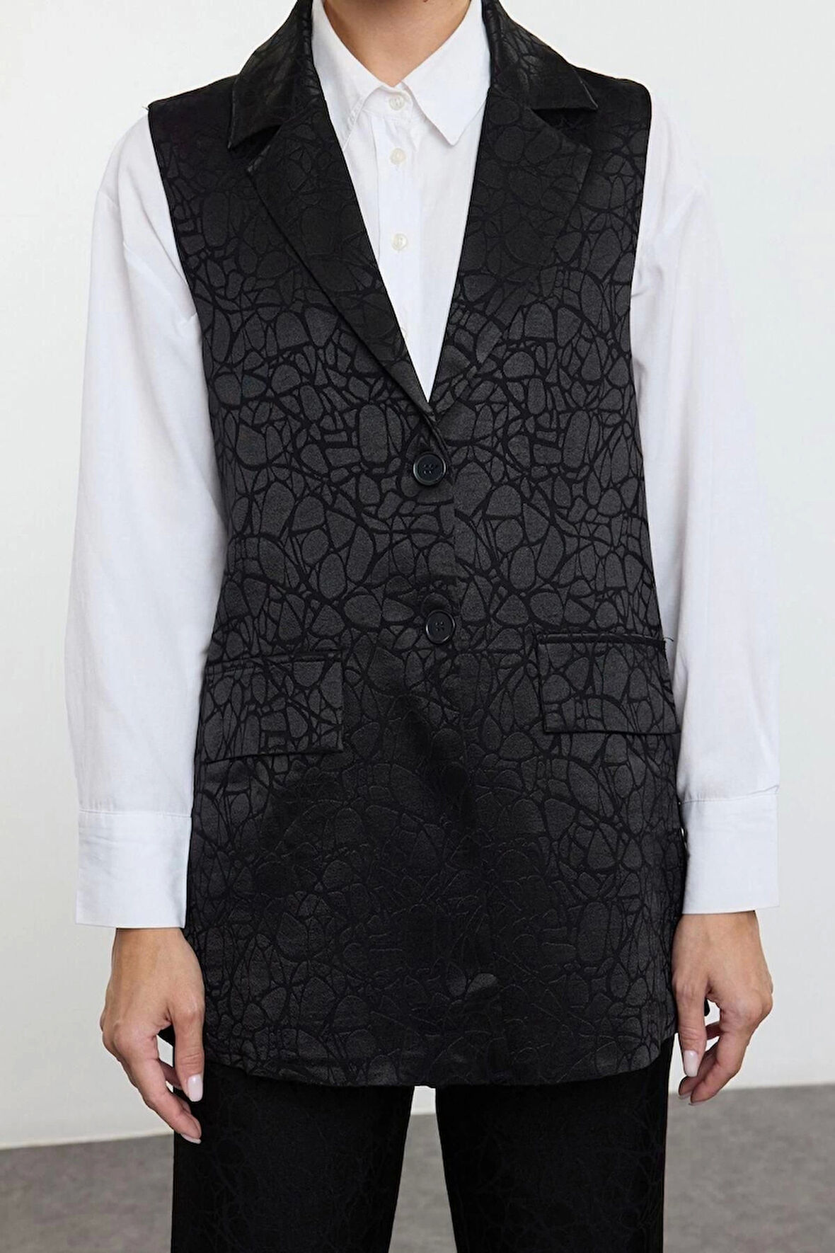Tarz Kadın Modern Moda Normal Bel Boru Paça Ceket Yaka Kendinden Desenli Dokuma Alt-Üst Takım