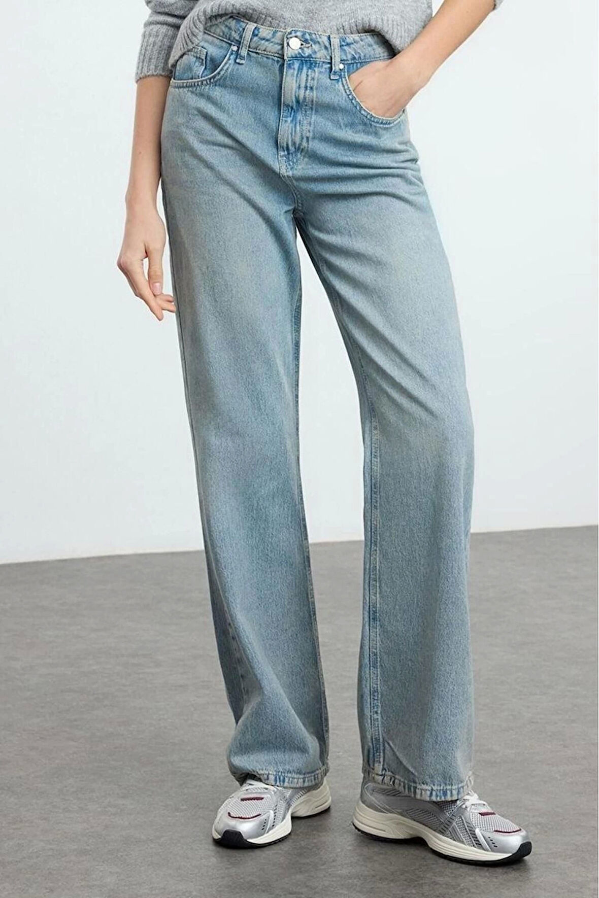 Stil Kadın Moda Denim Kot Pantolon Uzun Geniş Paça Yüksek Bel Jeans