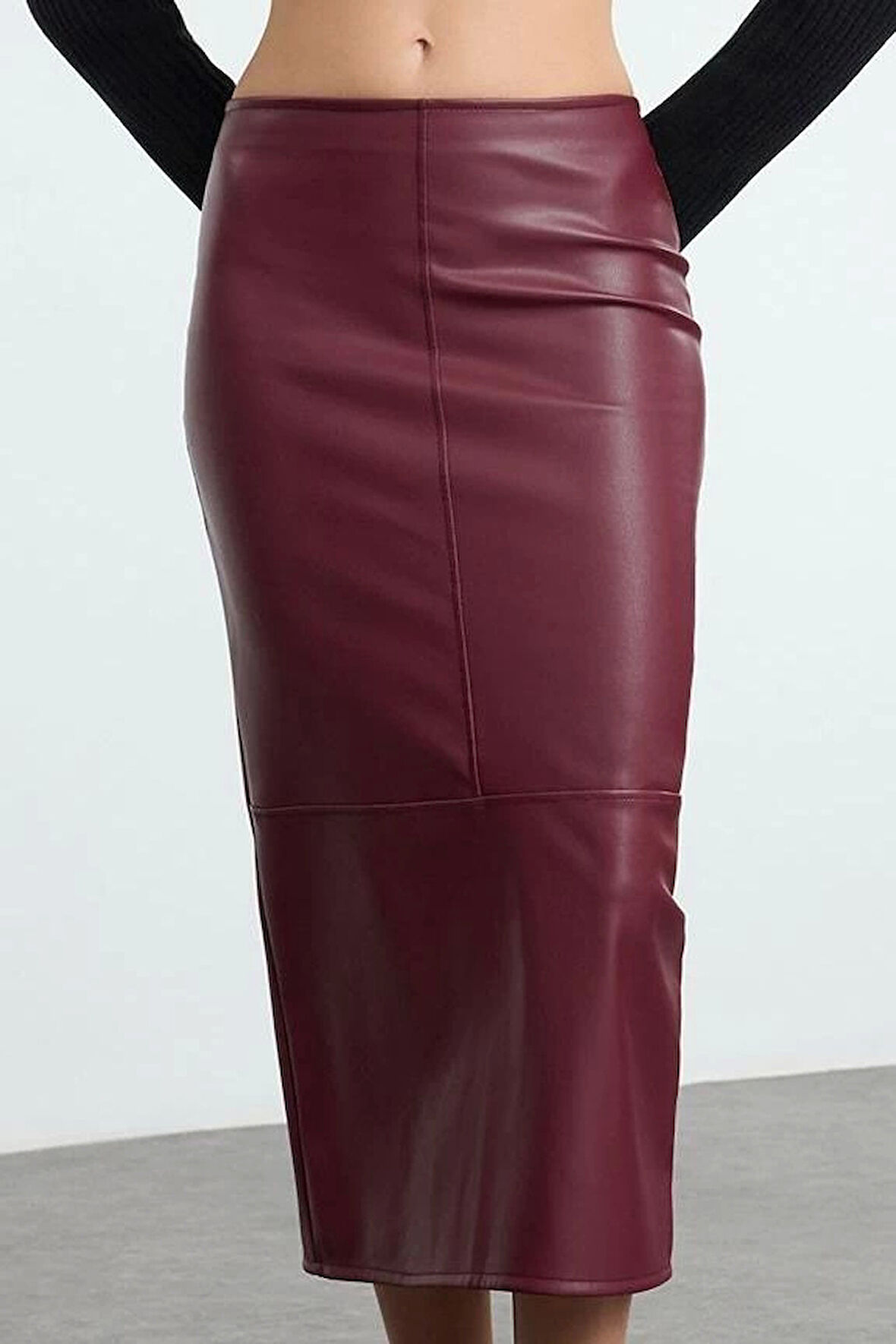 Modern Tarz Astarsız Örme Maxi Boy Yüksek Bel Kalem Vücuda Oturan Yırtmaçlı Etek