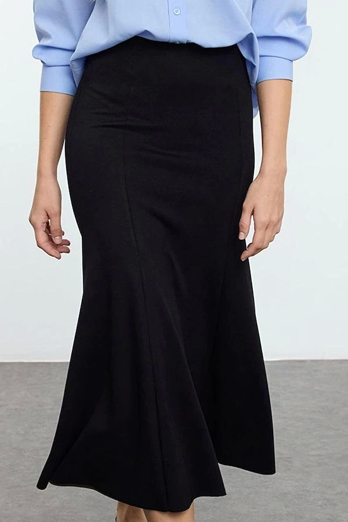 Modern Tarz Astarsız Örme Midi Boy Midi Esnek Örme Balık Etek