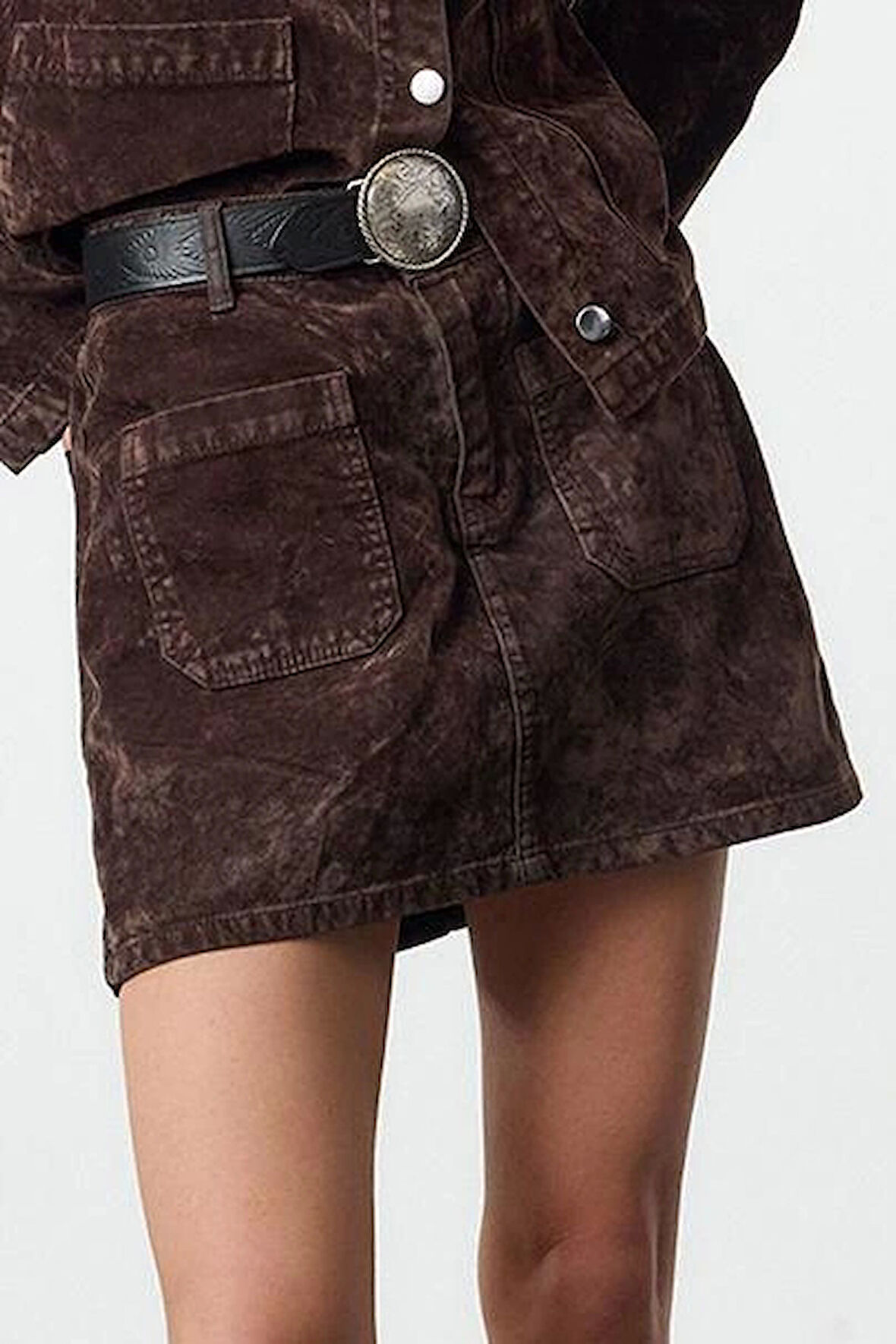 Modern Tarz Astarsız Denim Mini Boy Süet Görünümlü Normal Bel Mini Denim Etek