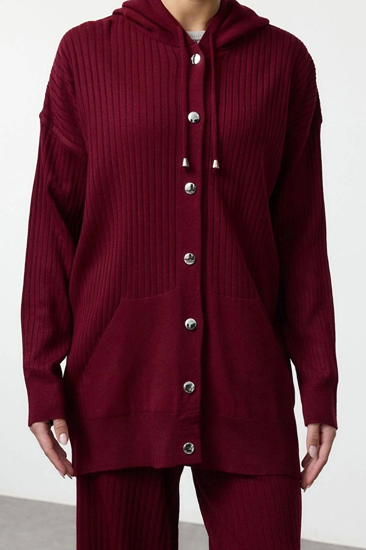 Tarz Kadın Modern Moda Normal Bel Geniş Paça Kapüşonlu Kapüşonlu Oversize Triko Alt-Üst Takım