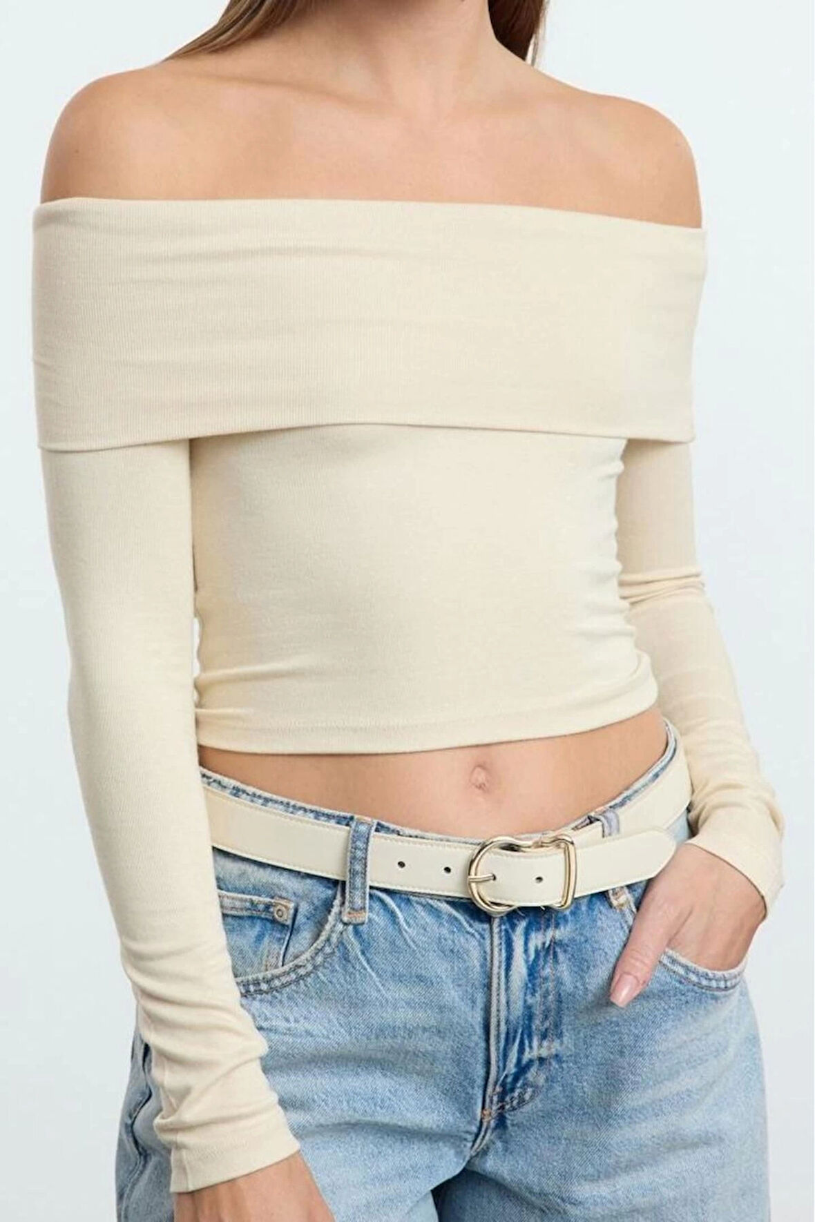 Stil Kadın Kısa Esnek Bluz Crop Örme Slim Kalıp