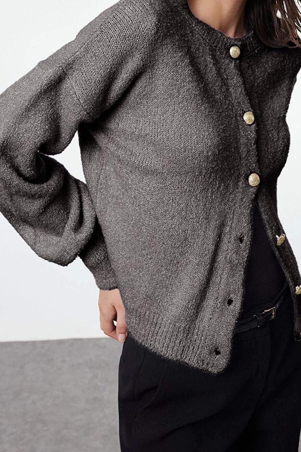 Stil Modern Kadın Regular Standart Kol Bisiklet Yaka Buklet Triko Hırka