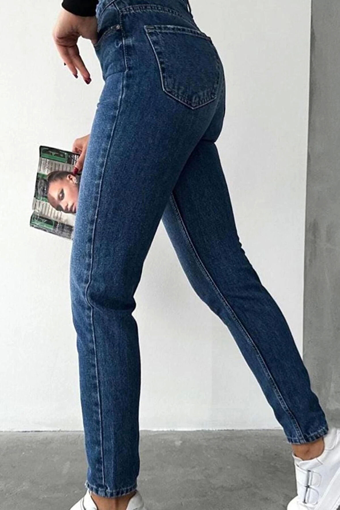 Stil Kadın Moda Denim Kot Pantolon Uzun Dar Paça Mavi Yüksek Bel Jeans