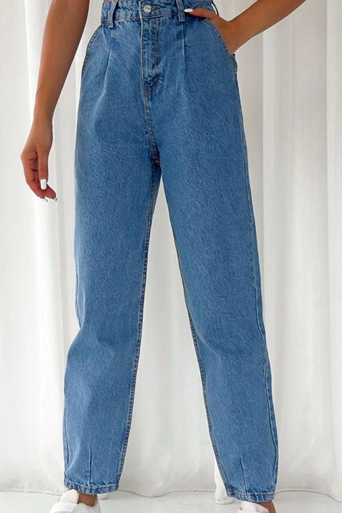 Stil Kadın Moda Denim Kot Pantolon Uzun Geniş Paça Mavi Yüksek Bel Jeans