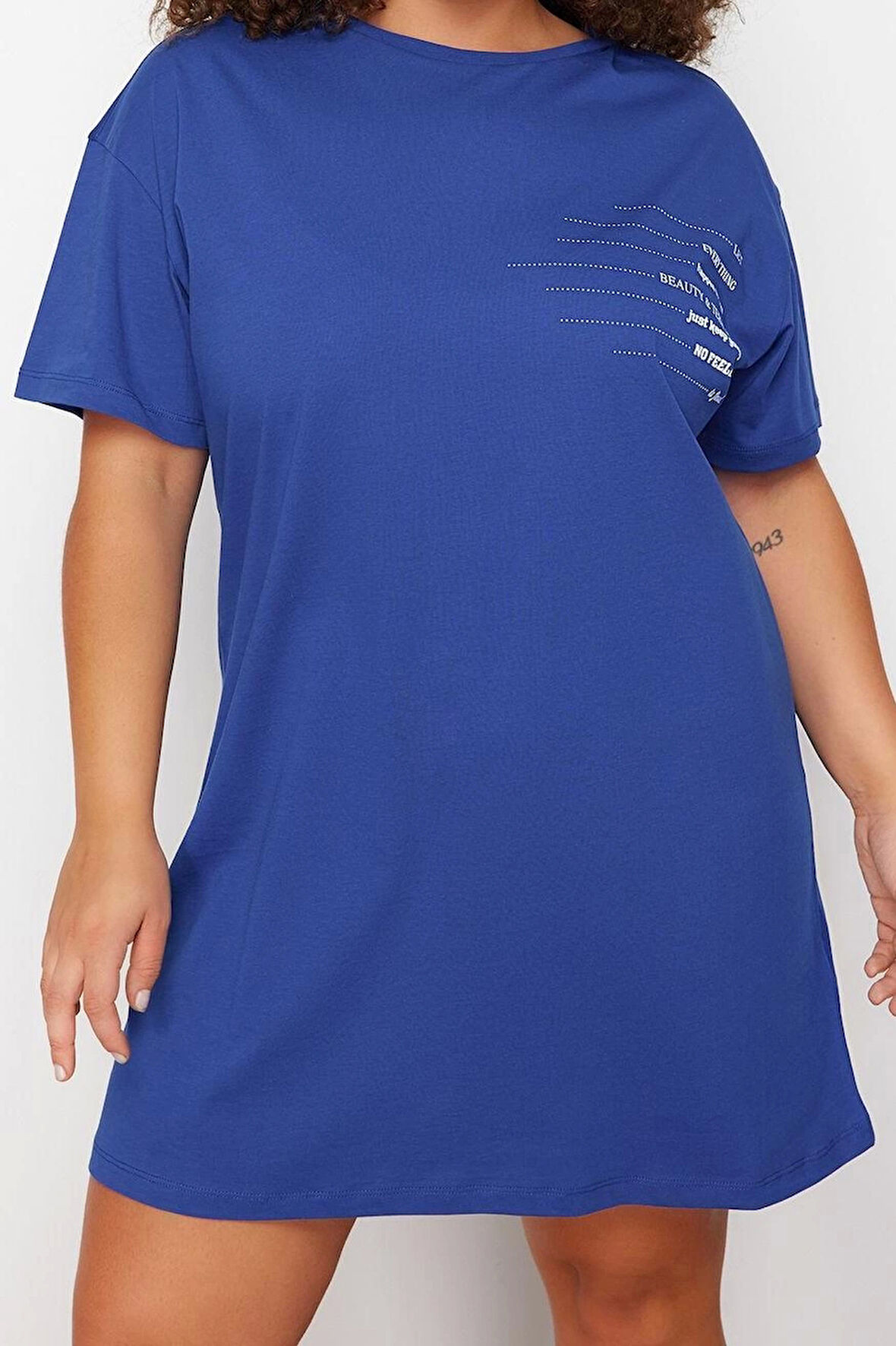 Moda Rahat Günlük Süprem Örme Bisiklet Yaka Kısa Kol T-Shirt Elbise Mini Boy Büyük Beden Elbise