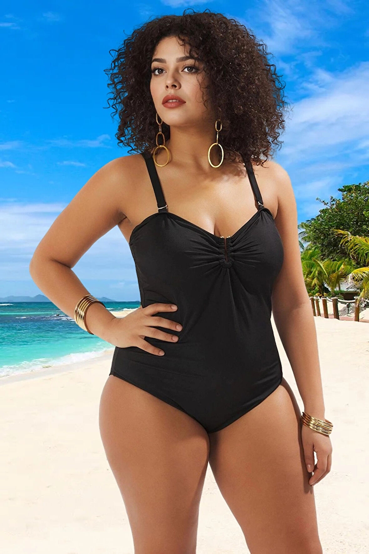Konforlu Plus Size Mayo Tasarım Büyük Beden Esnek Kumaş Plaj Kıyafeti