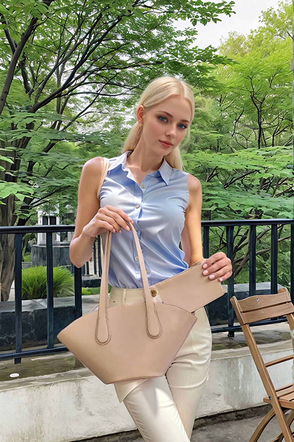 Kadın Şık Bej Suni Deri Shopper Çanta Günlük Ve İş Kullanımı İçin Özenle Seçilmiş Mükemmel Uyum