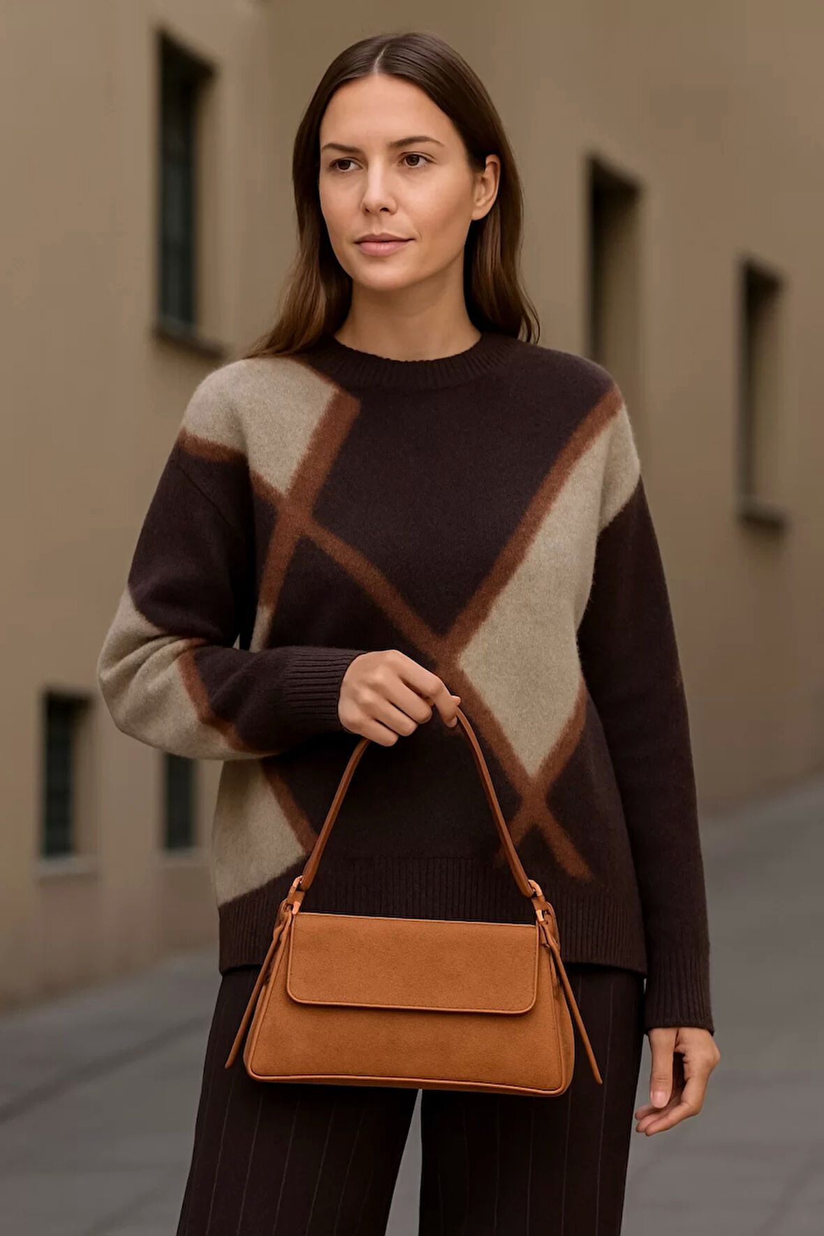 Kadın Şık Minimal Süet Kol Çantası Kapaklı Tasarım Günlük ve Özel Modern Stil Günlük Kullanım İçin