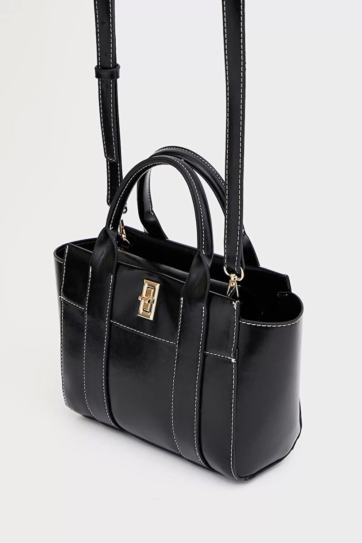 Kadın Minimal Tote Çanta Suni Deri Omuz El Çantası Gold Toka Şık Rahat Kullanım Günlük Kullanım İçin