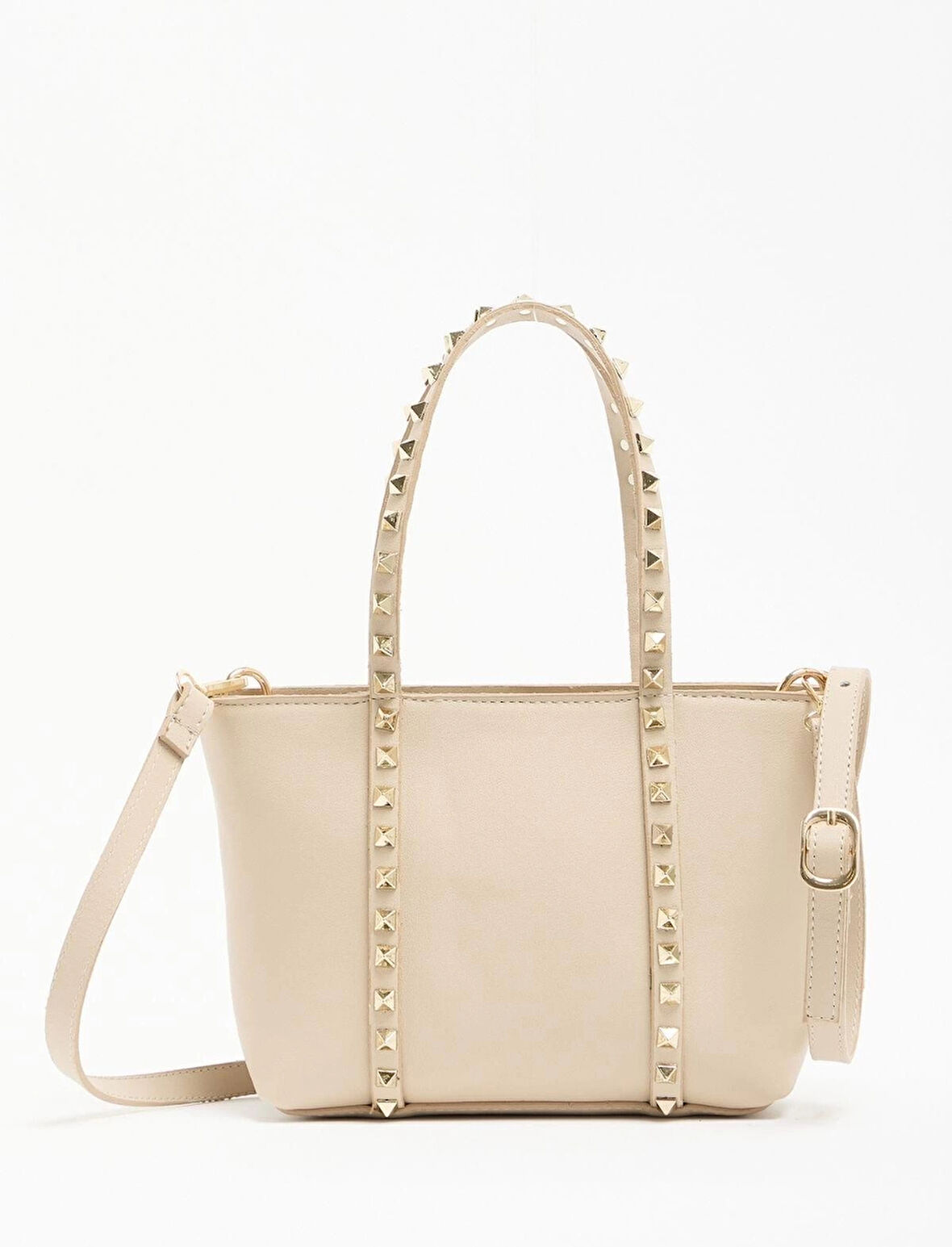 Kadın Şık PU Deri El Ve Omuz Çantası Zımba Detaylı Fermuarlı Cepli Haftasonu Kullanım