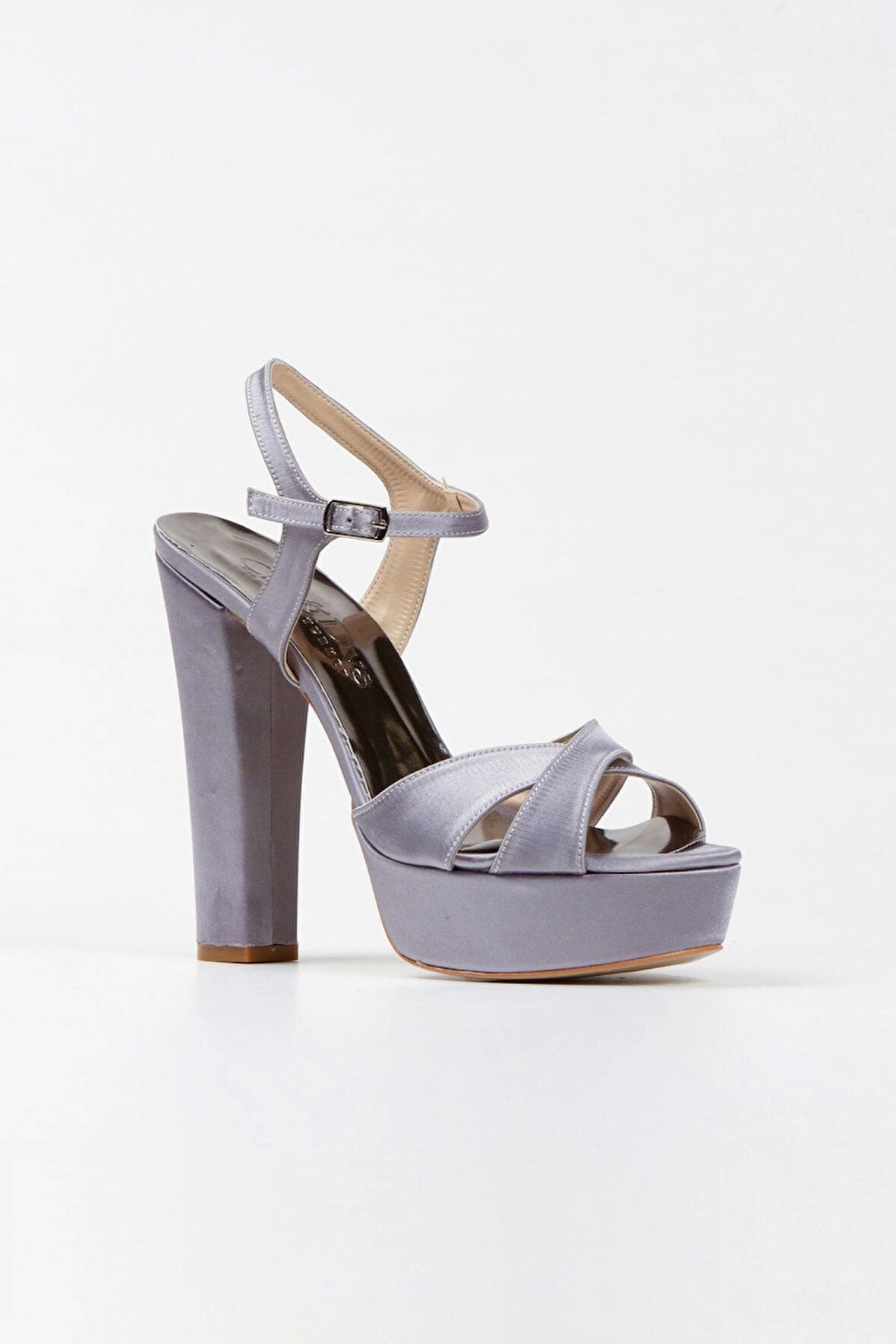 Gümüş Saten Klasik Ayakkabı Kalın Topuklu Kadın Abiye Ayakkabı Kadın Topuklu Şık Gece Ayakkabısı