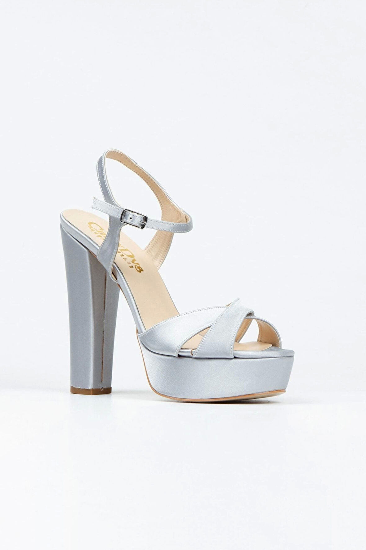 Gümüş Saten Klasik Ayakkabı Kalın Topuklu Kadın Abiye Ayakkabı Kadın Topuklu Şık Gece Ayakkabısı