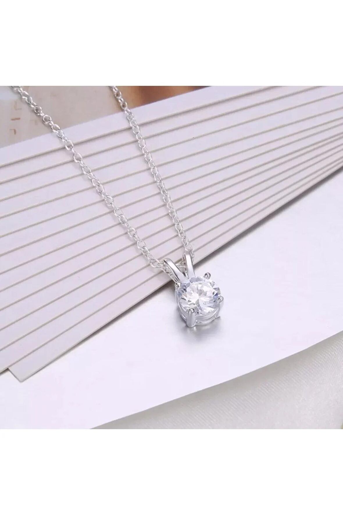 925 Ayar Gümüş Zirkon Taşlı (Diamond Kesim) Kolye