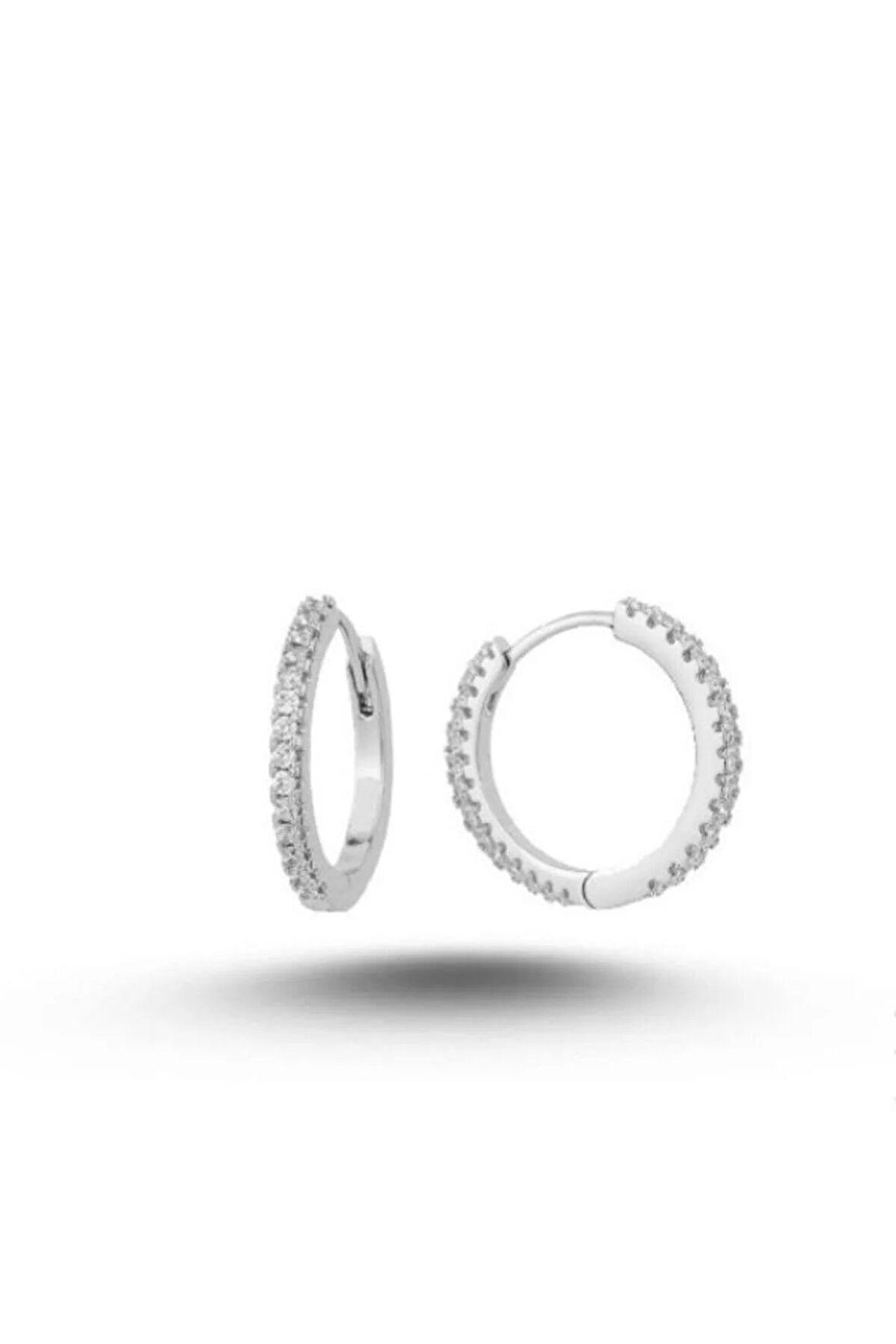 925 Ayar Gümüş Çift Tarafflı Zirkon Taşlı Tamtur Halka Küpe