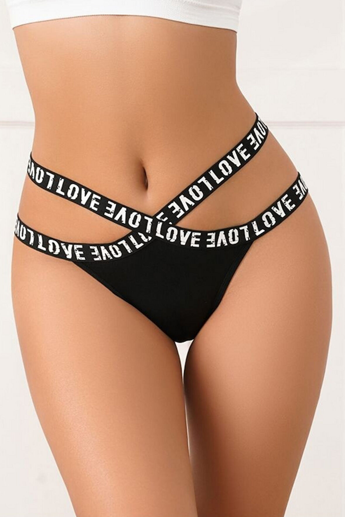 Eterelle Siyah Çapraz Bant 'love' Tanga