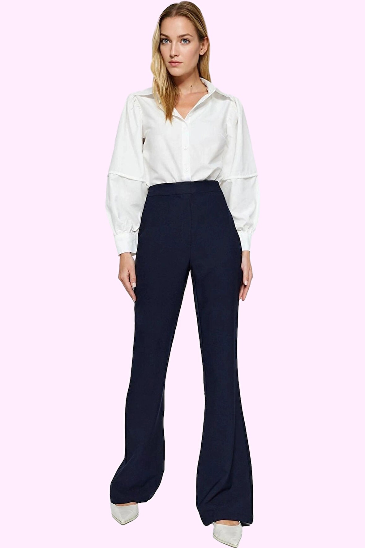 Kadın Flare Pantolon Dokuma Kumaş Yüksek Bel Regular Boy Casual Yaz Aylarının Vazgeçilmezi