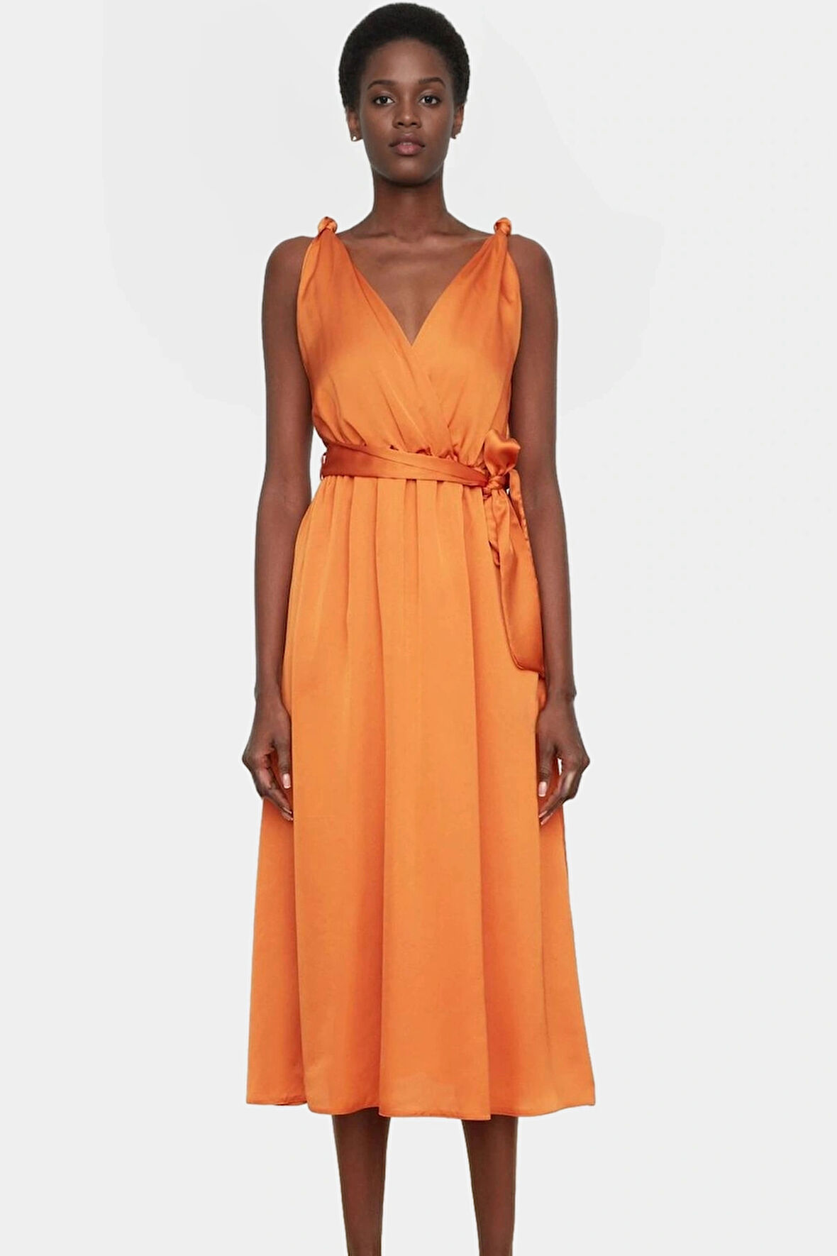 Kuşak Detaylı A Kesim Abiye Elbise Saten Dokuma Polyester Yazlık Rahat Kullanım Uzun Ömürlü