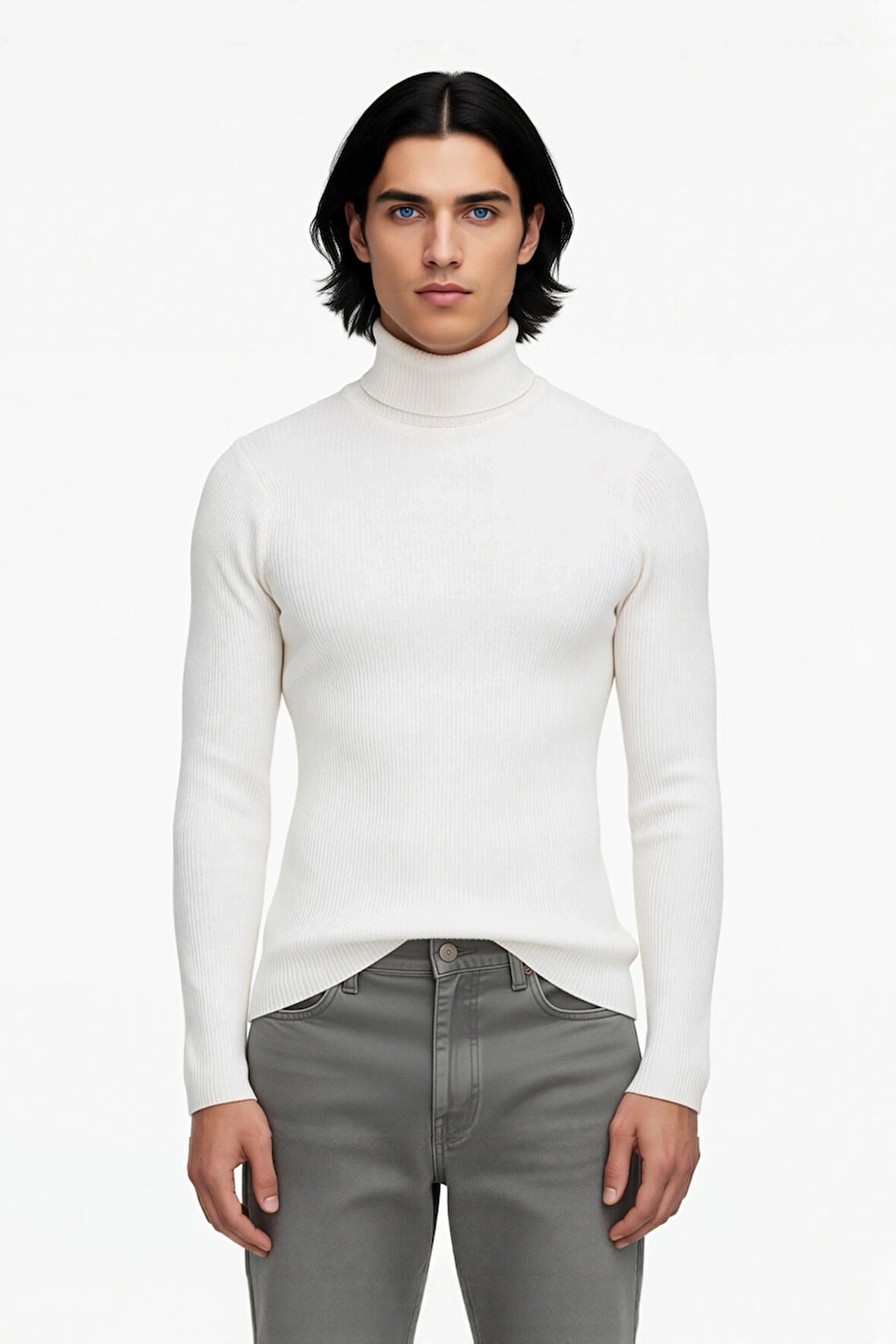 Erkek Fitted Balıkçı Yaka Fitilli Uzun Kollu Kazak Günlük Şıklığı ve Kış Konforunu Birleştirir