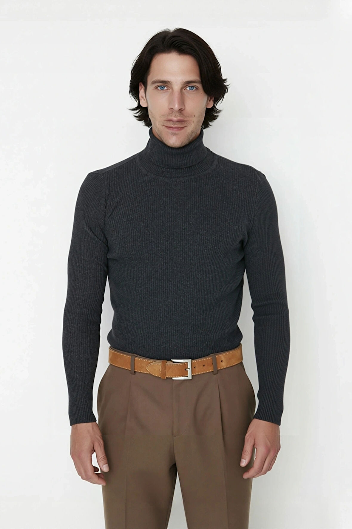 Erkek Fitted Balıkçı Yaka Fitilli Uzun Kollu Kazak Günlük Şıklığı ve Kış Konforunu Birleştirir