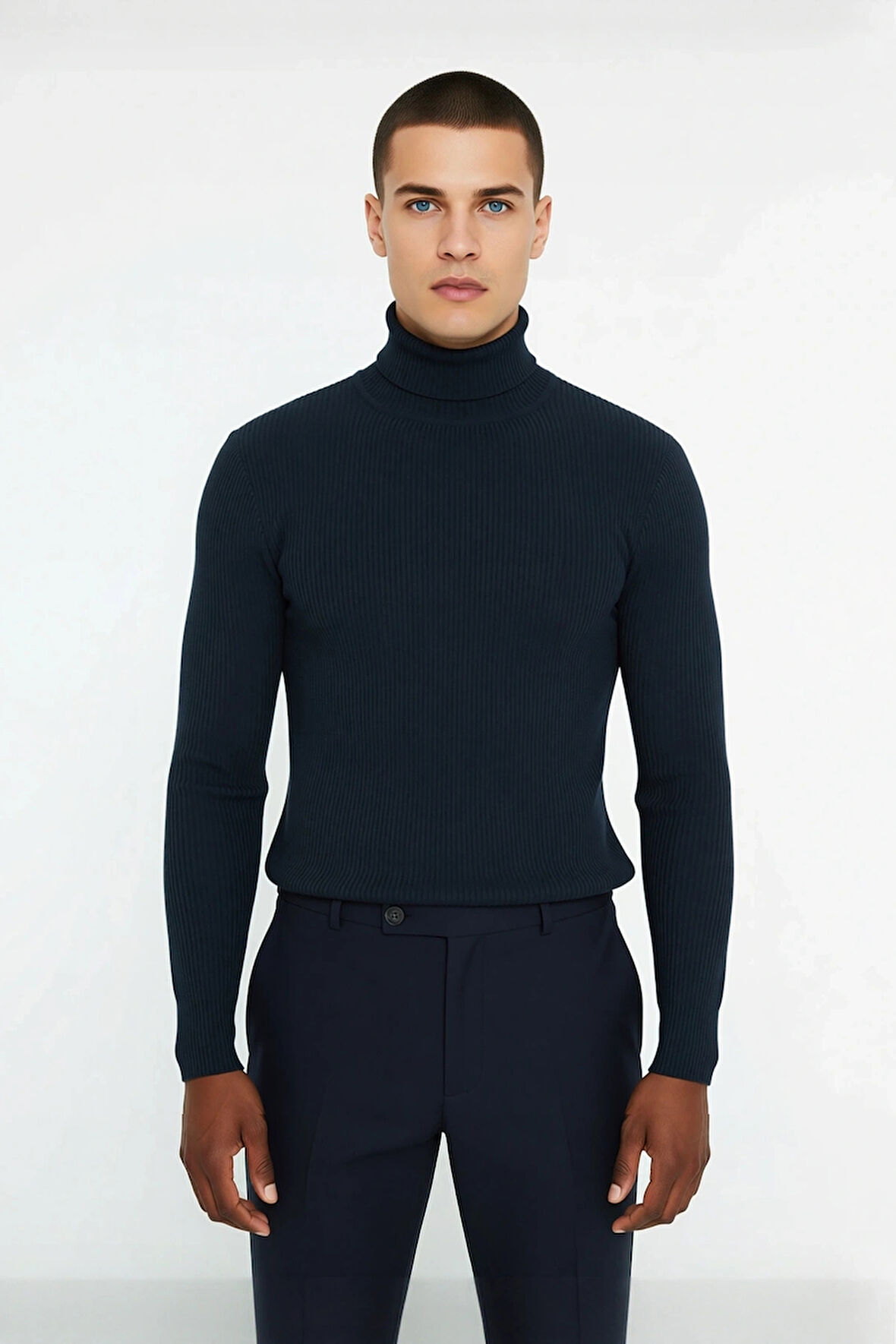 Erkek Fitted Balıkçı Yaka Fitilli Uzun Kollu Kazak Günlük Şıklığı ve Kış Konforunu Birleştirir