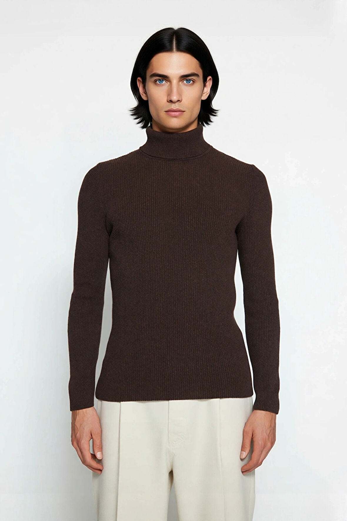 Erkek Fitted Balıkçı Yaka Fitilli Uzun Kollu Kazak Günlük Şıklığı ve Kış Konforunu Birleştirir