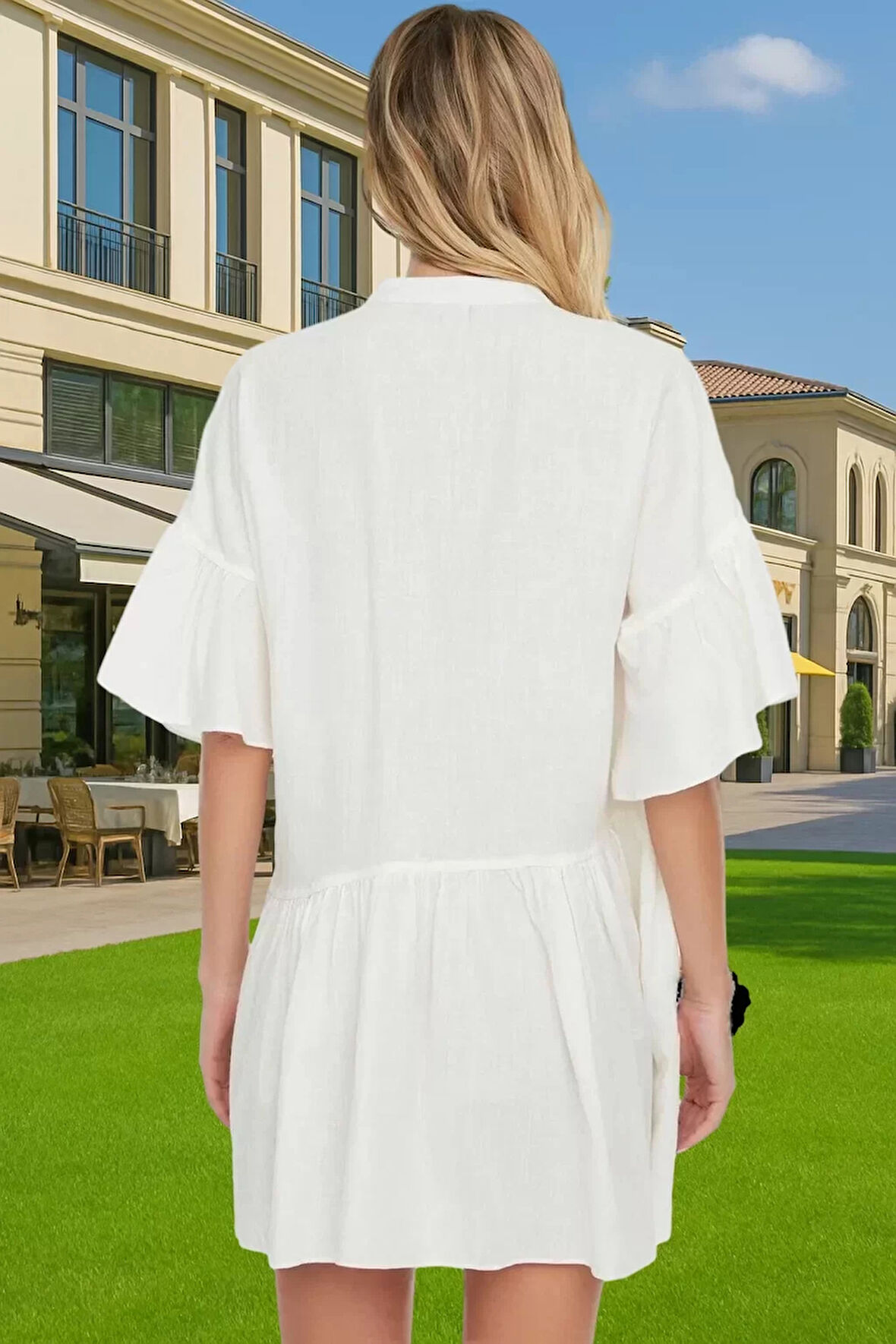 Kadın A line Flamlı Pamuk Mini Elbise Yazlık Plaj Stili Modern Stil Dayanıklı Malzeme Seçkin Malzeme