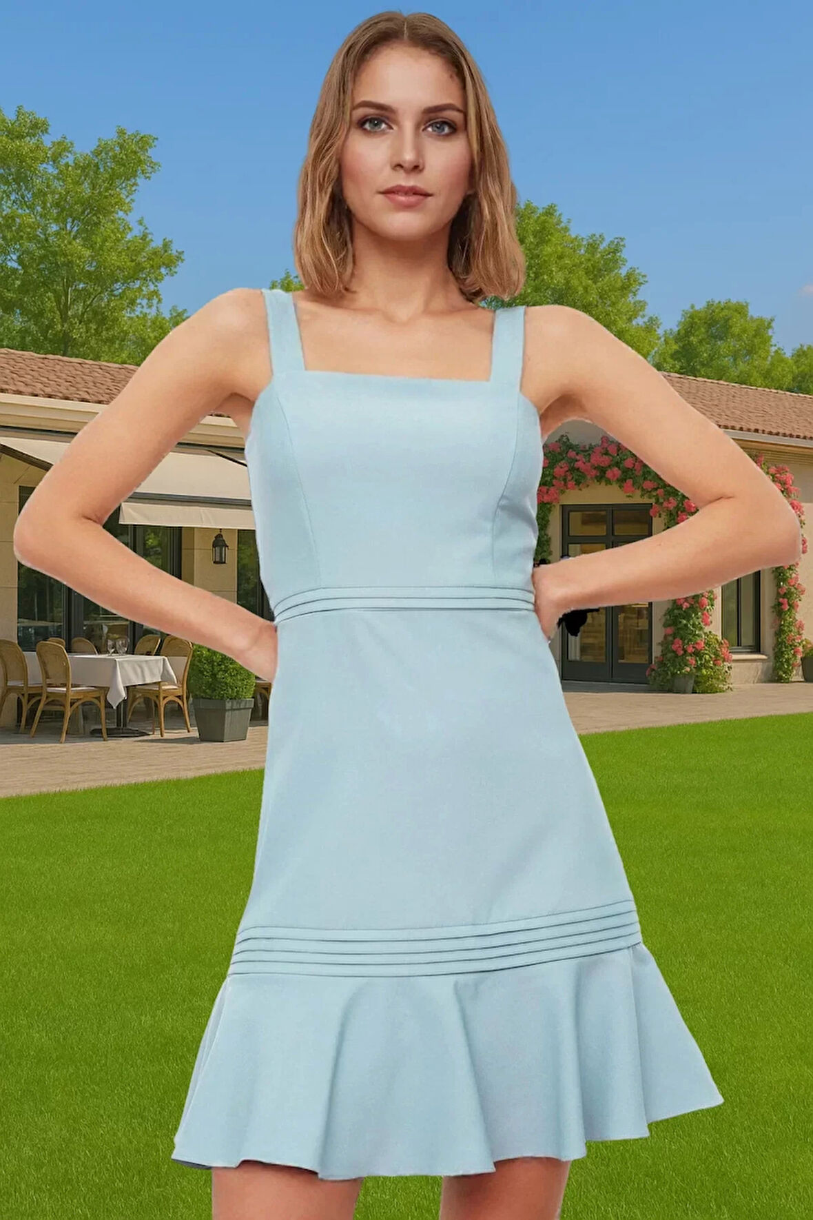 Kadın Askılı Mini Elbise A Kesim Nervür Detaylı Yazlık Dokuma Modern Stil Günlük Kullanım İçin